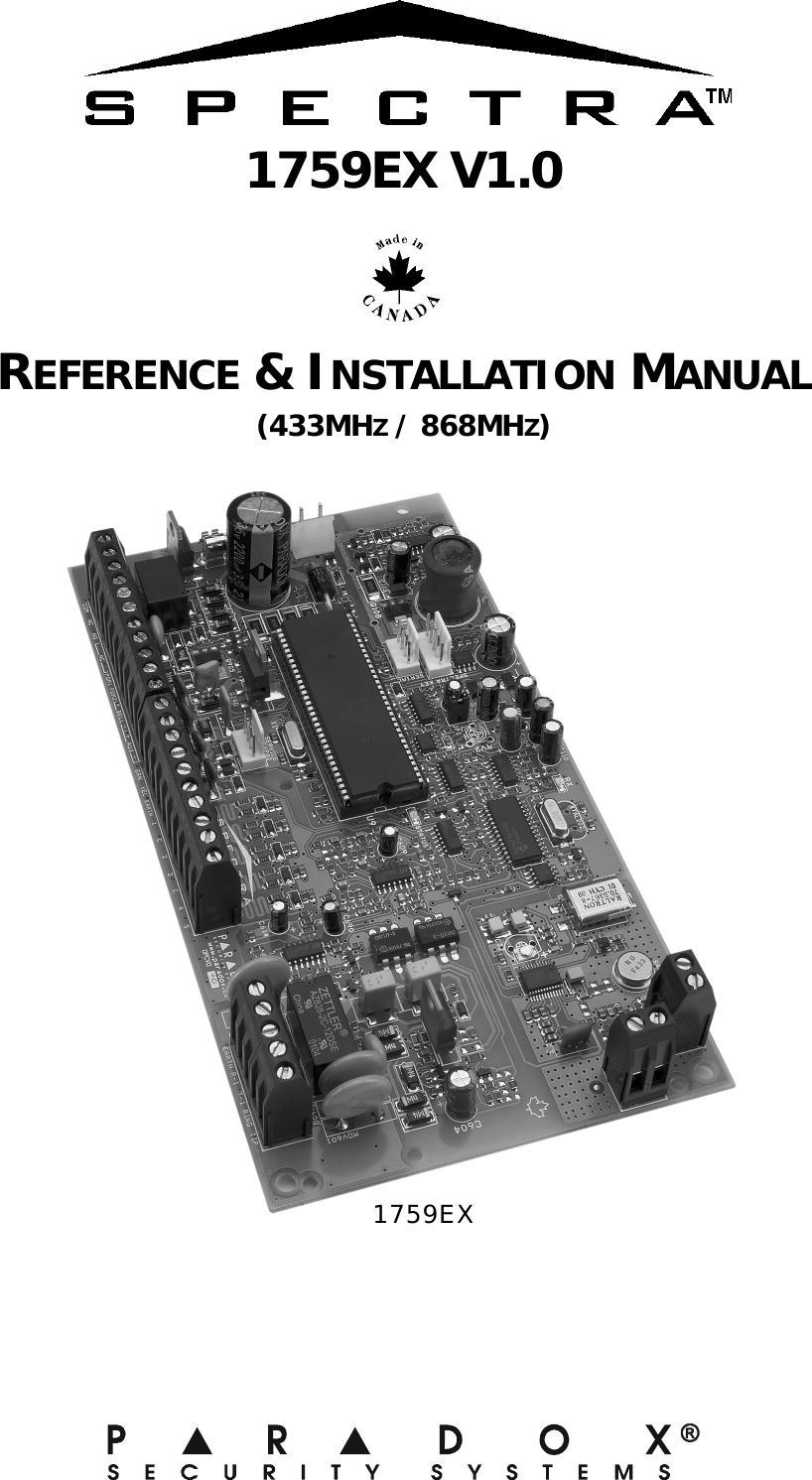 1759EX V1.0REFERENCE &amp; INSTALLATION MANUAL(433MHZ / 868MHZ)1759EX