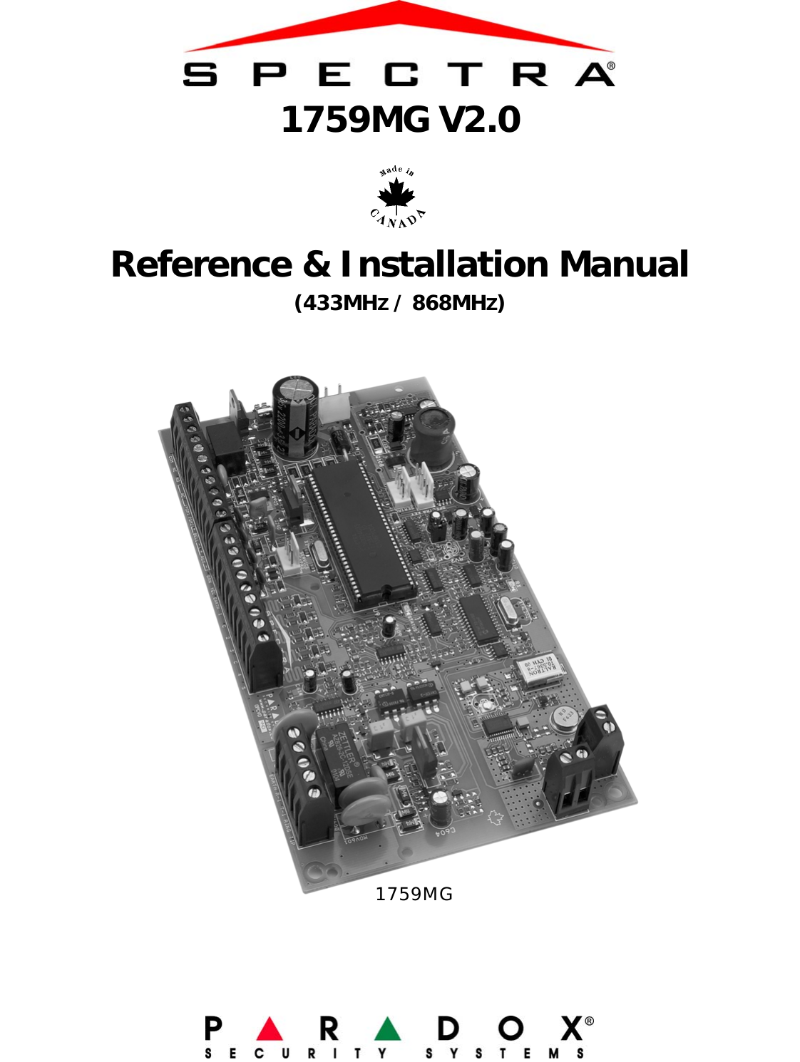 1759MG V2.0Reference &amp; Installation Manual(433MHZ / 868MHZ)1759MG
