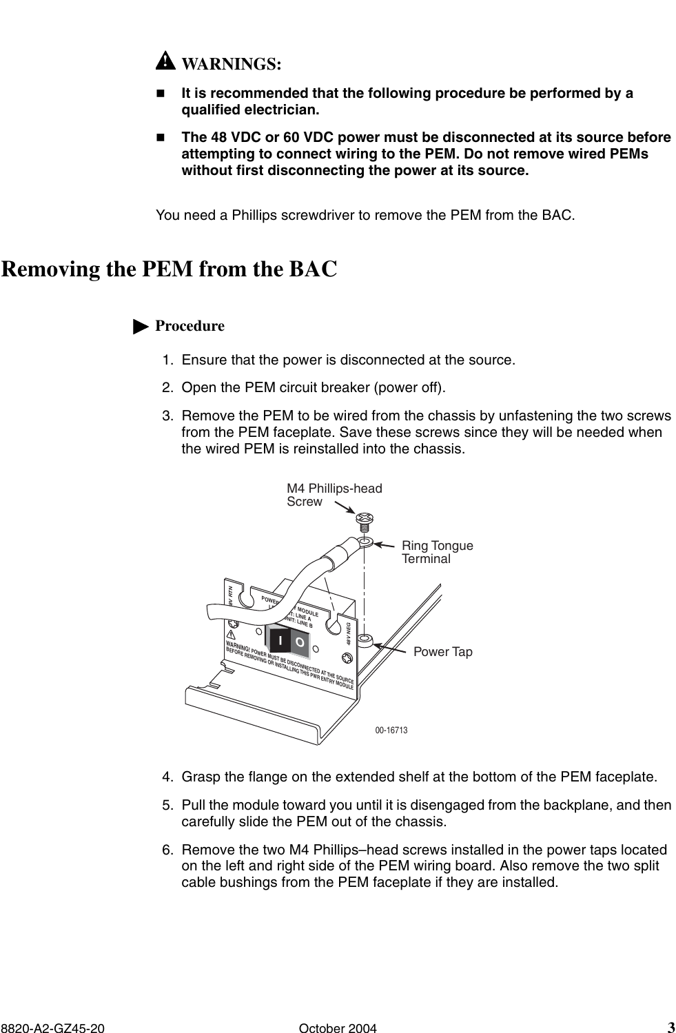 Page 3 of 4 - Paradyne Paradyne-Dc-Power-Entry-Module-8820-S1-906-Users-Manual- Replacement DC Power Entry Module For The 8820 Broadband Access Concentrator S 8820-S2-903 And 8820-S1-906 Installation Ins Paradyne-dc-power-entry-module-8820-s1-906-users-manual