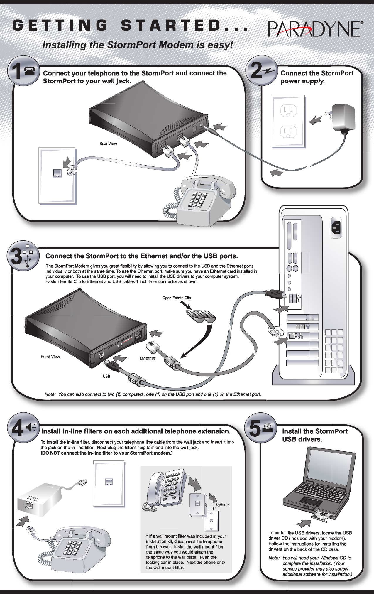 Page 2 of 2 - Paradyne Paradyne-Stormport-Dsl-Modem-Users-Manual- StormPort 620/1020 Installation Sheet - 1020-A2-GN70-00  Paradyne-stormport-dsl-modem-users-manual