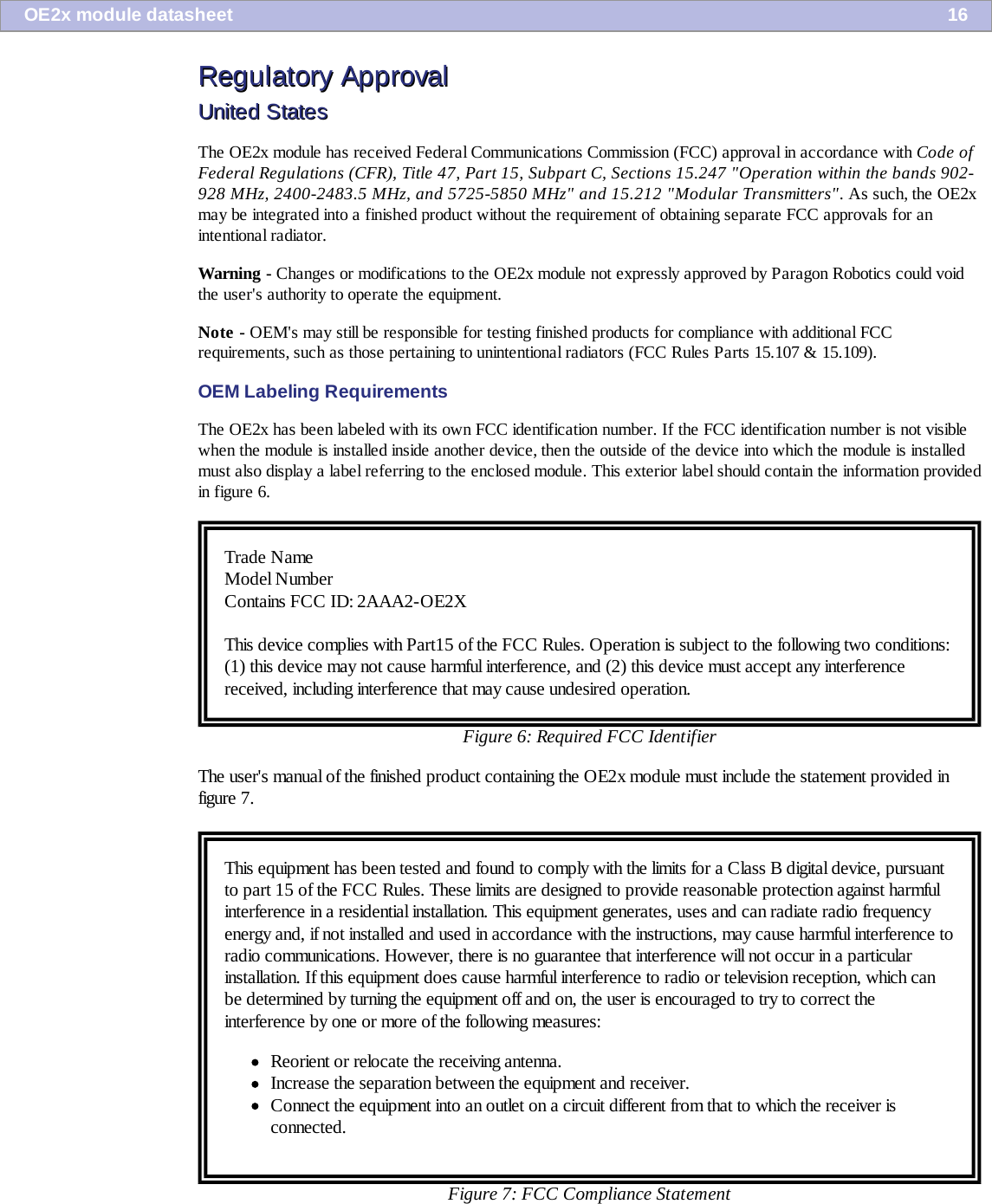 Paragon Robotics OE2X FHSS module User Manual