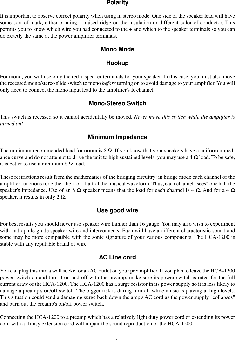 Page 4 of 8 - Parasound Parasound-Hca-1200-Users-Manual- HCA-1200 Manual-1  Parasound-hca-1200-users-manual