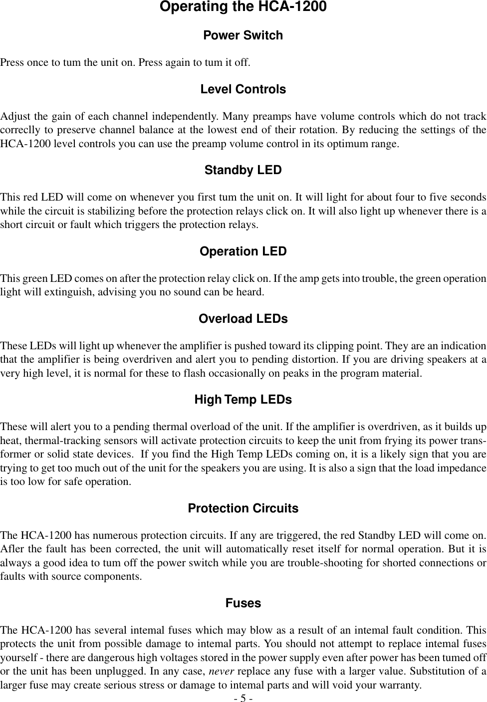 Page 5 of 8 - Parasound Parasound-Hca-1200-Users-Manual- HCA-1200 Manual-1  Parasound-hca-1200-users-manual