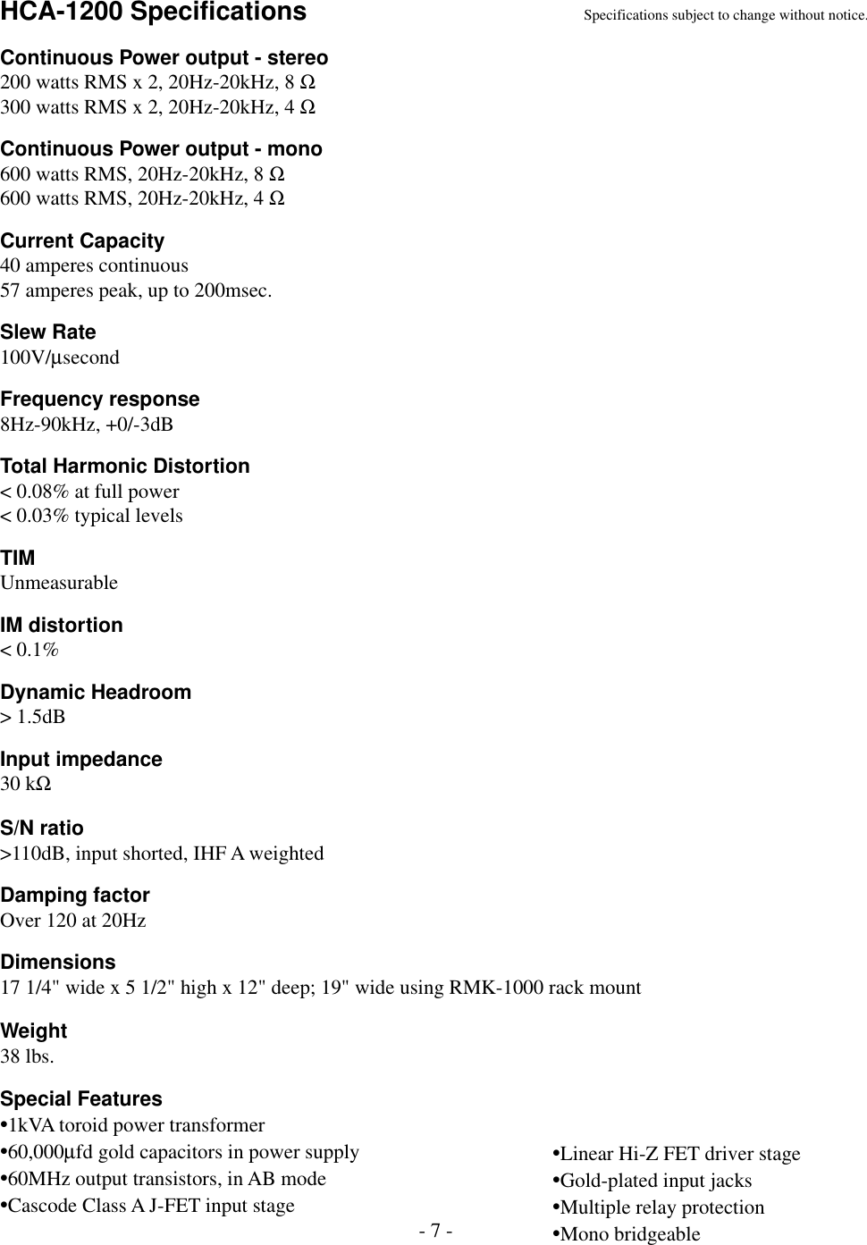 Page 7 of 8 - Parasound Parasound-Hca-1200-Users-Manual- HCA-1200 Manual-1  Parasound-hca-1200-users-manual