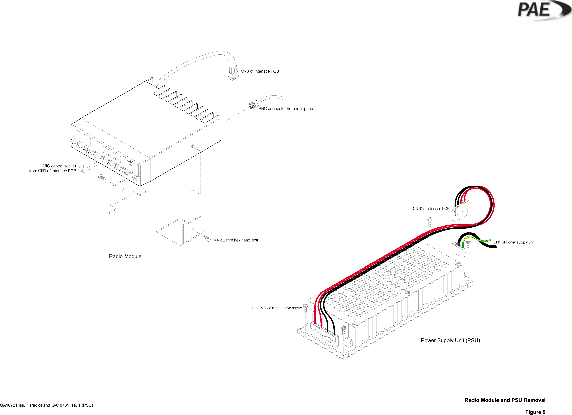 Radio Module and PSU RemovalFigure 9GA10721 Iss. 1 (radio) and GA10731 Iss. 1 (PSU)Radio ModulePower Supply Unit (PSU)