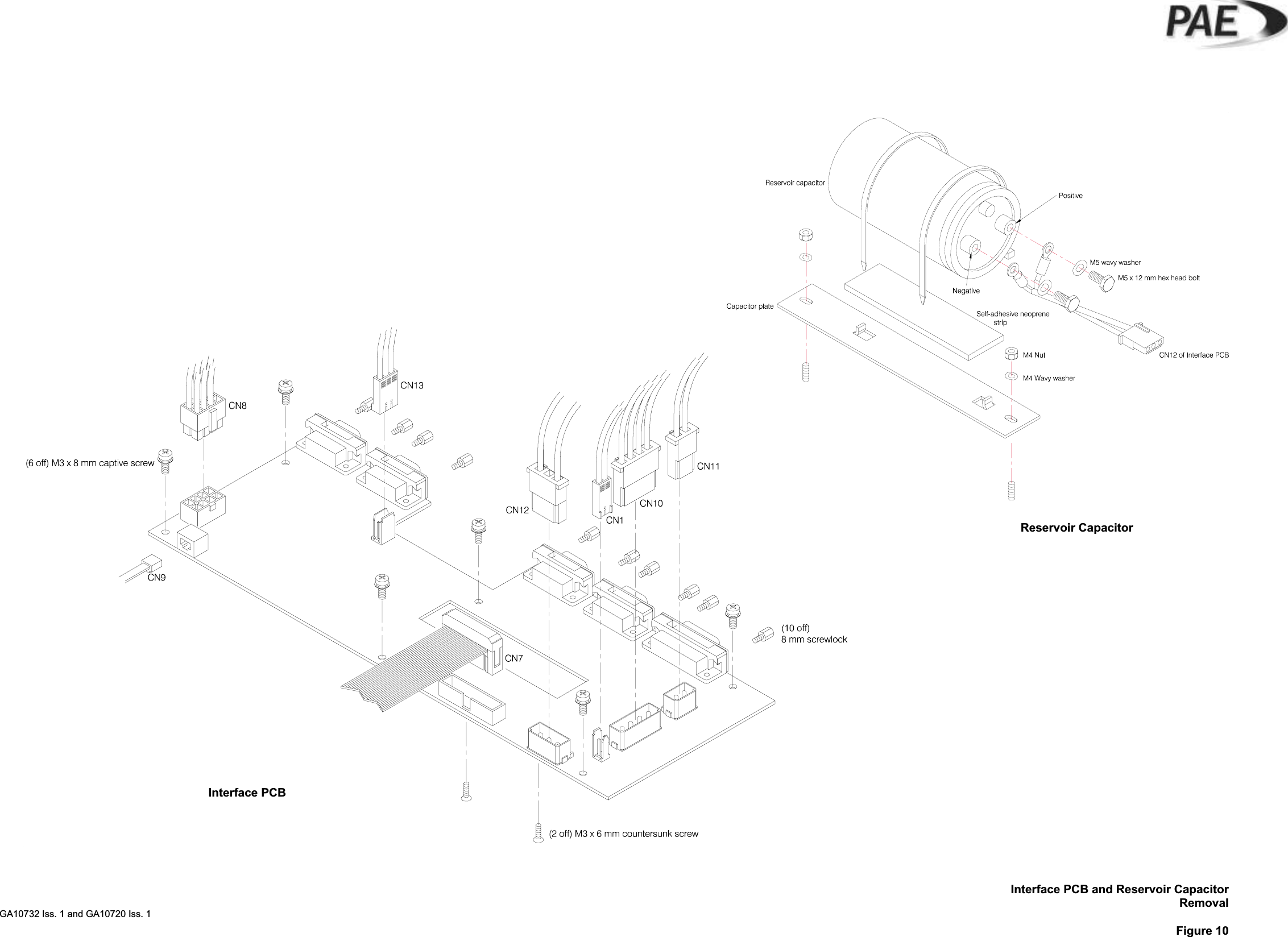 Interface PCB and Reservoir CapacitorRemovalFigure 10GA10732 Iss. 1 and GA10720 Iss. 1Interface PCBReservoir Capacitor