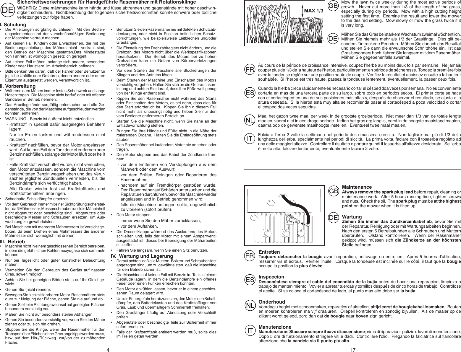 Page 4 of 10 - Partner-Tech Partner-Tech-Pp53-875Dwa-Users-Manual- OM, Partner, PP53-875 DWA, 96141017100, 2008-03, Lawn Mower, EN, DE, FR, ES, IT, NL  Partner-tech-pp53-875dwa-users-manual