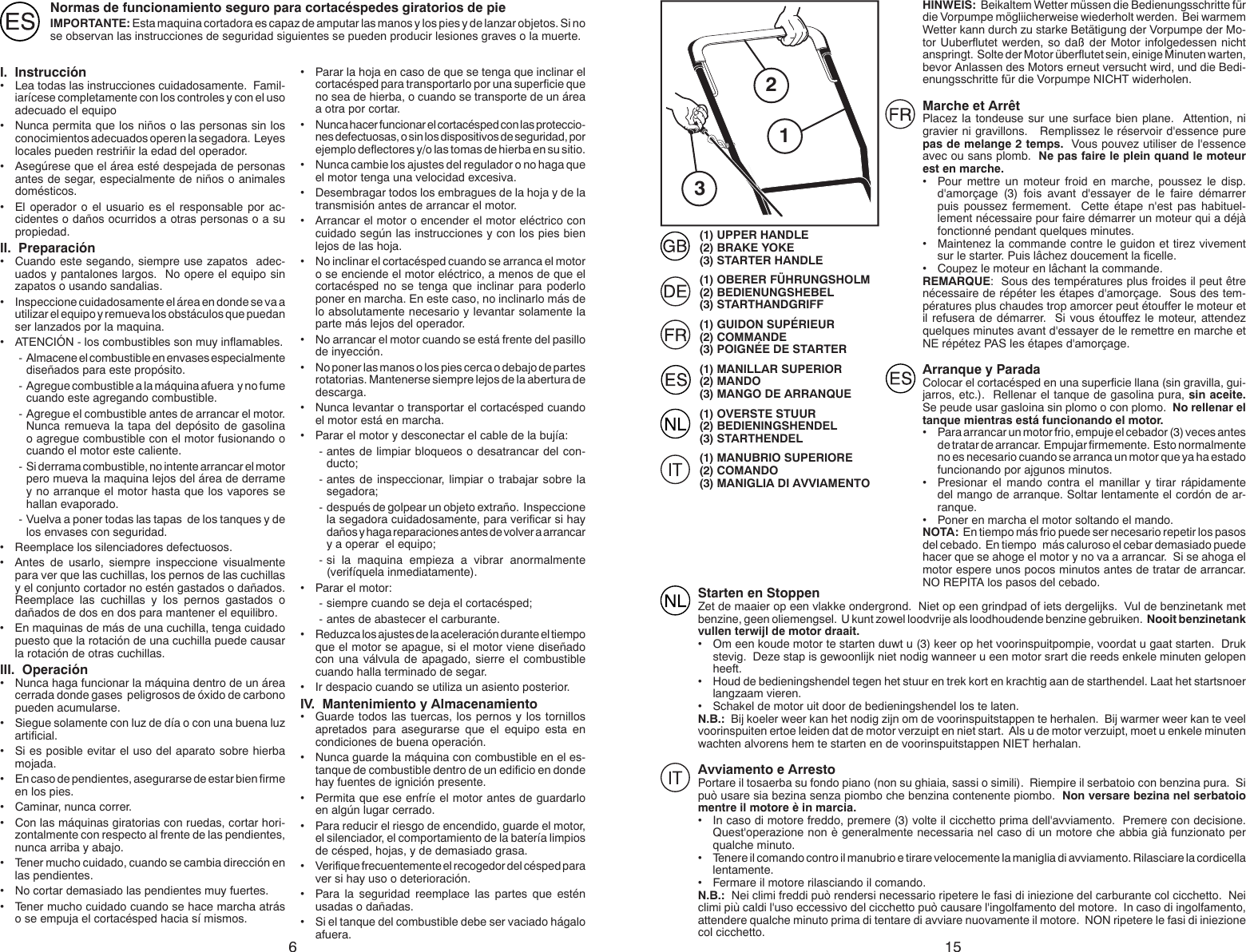 Page 6 of 10 - Partner-Tech Partner-Tech-Pp53-875Dwa-Users-Manual- OM, Partner, PP53-875 DWA, 96141017100, 2008-03, Lawn Mower, EN, DE, FR, ES, IT, NL  Partner-tech-pp53-875dwa-users-manual