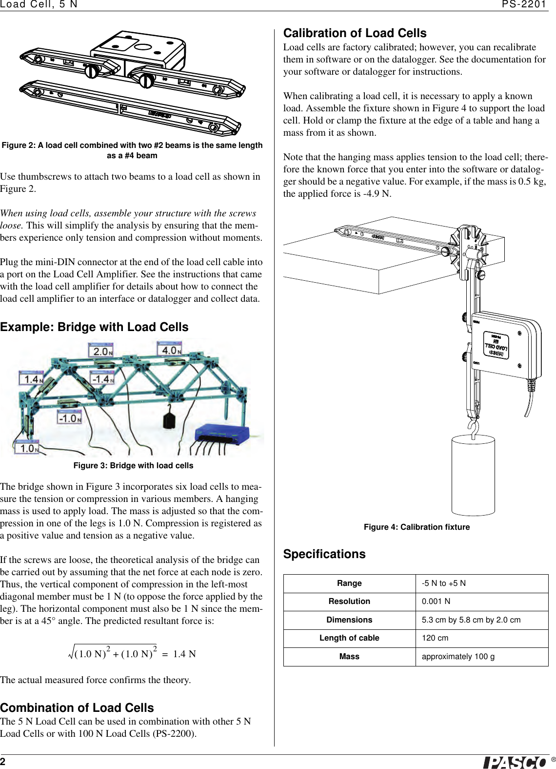 Page 2 of 3 - Pasco-Specialty-And-Mfg Pasco-Specialty-And-Mfg-Load-Cell-5-N-Ps-2201-Users-Manual- 012-11097A  Pasco-specialty-and-mfg-load-cell-5-n-ps-2201-users-manual