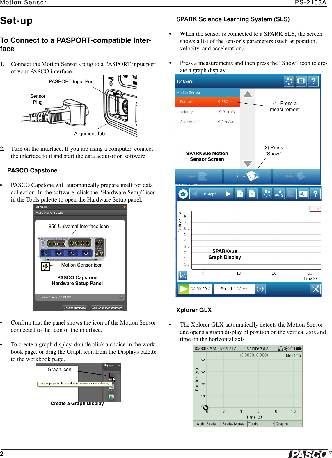 Page 2 of 5 - Pasco-Specialty-And-Mfg Pasco-Specialty-And-Mfg-Motion-Sensor-Ps-2103A-Users-Manual- 012-09625B PS-2103A INST SHT  Pasco-specialty-and-mfg-motion-sensor-ps-2103a-users-manual