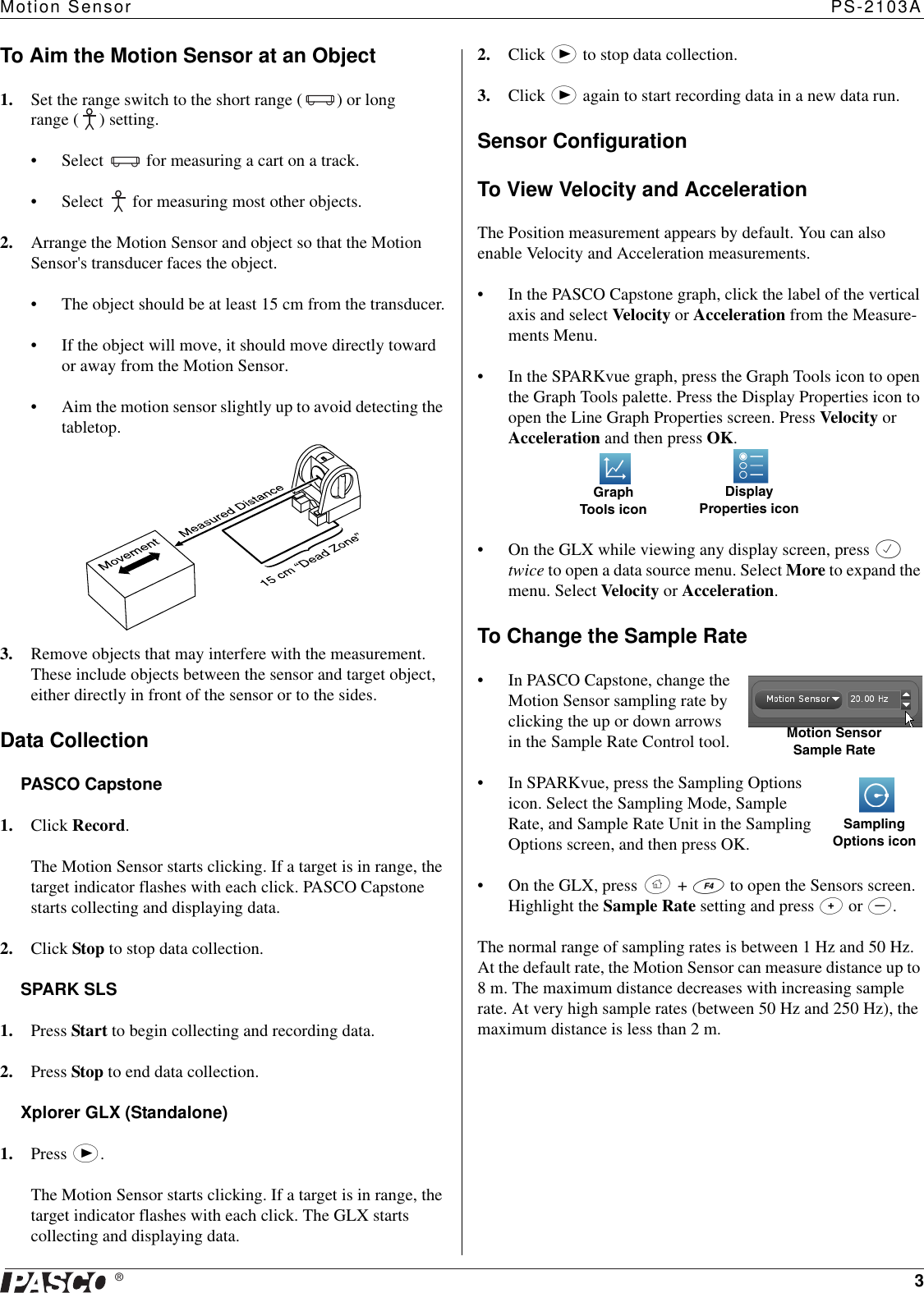 Page 3 of 5 - Pasco-Specialty-And-Mfg Pasco-Specialty-And-Mfg-Motion-Sensor-Ps-2103A-Users-Manual- 012-09625B PS-2103A INST SHT  Pasco-specialty-and-mfg-motion-sensor-ps-2103a-users-manual