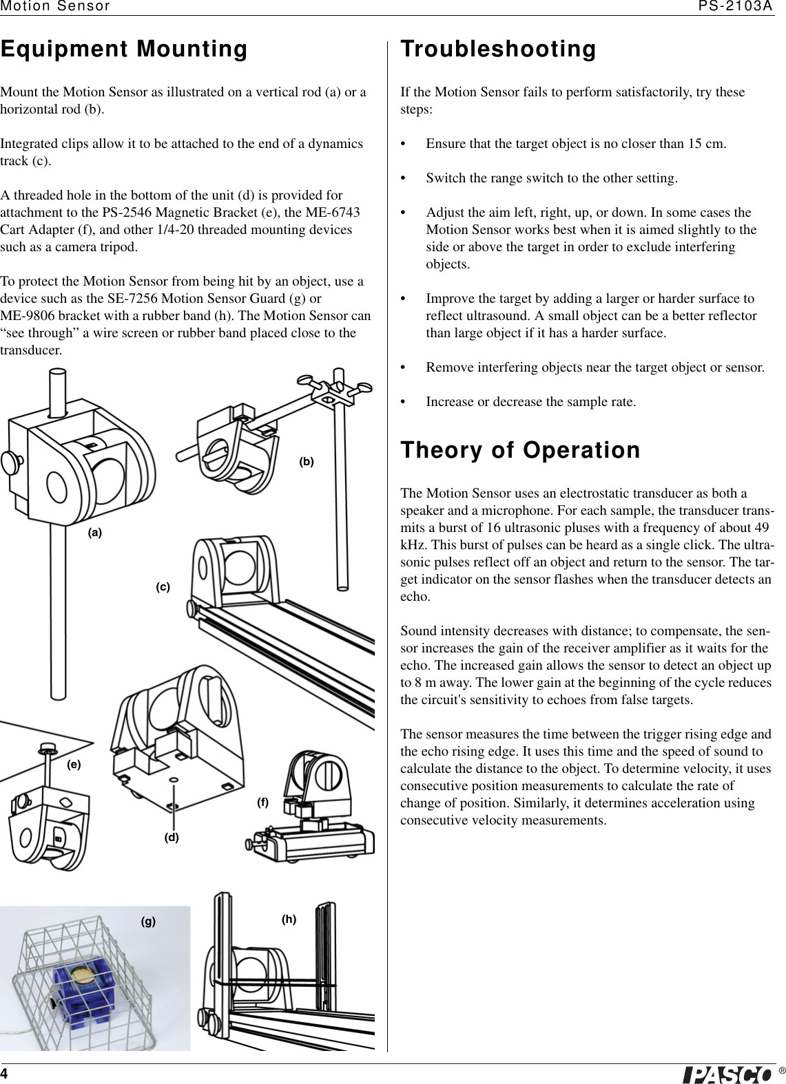 Page 4 of 5 - Pasco-Specialty-And-Mfg Pasco-Specialty-And-Mfg-Motion-Sensor-Ps-2103A-Users-Manual- 012-09625B PS-2103A INST SHT  Pasco-specialty-and-mfg-motion-sensor-ps-2103a-users-manual