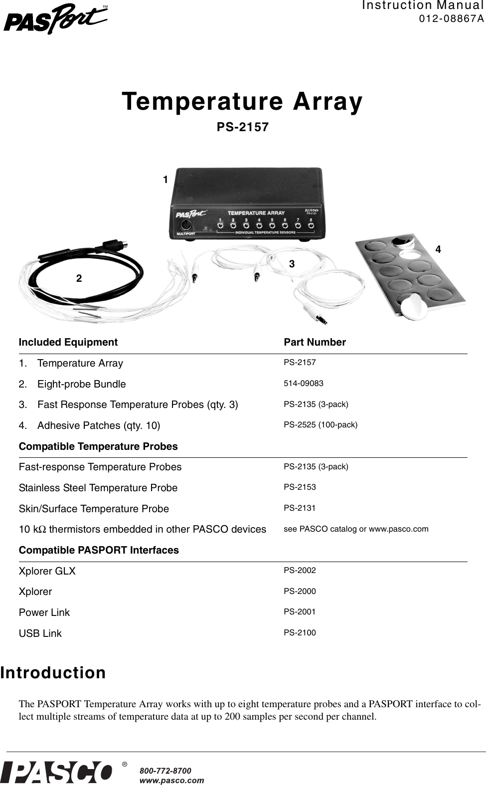 Page 1 of 5 - Pasco-Specialty-And-Mfg Pasco-Specialty-And-Mfg-Temperature-Array-Ps-2157-Users-Manual- 012-08867A  Pasco-specialty-and-mfg-temperature-array-ps-2157-users-manual