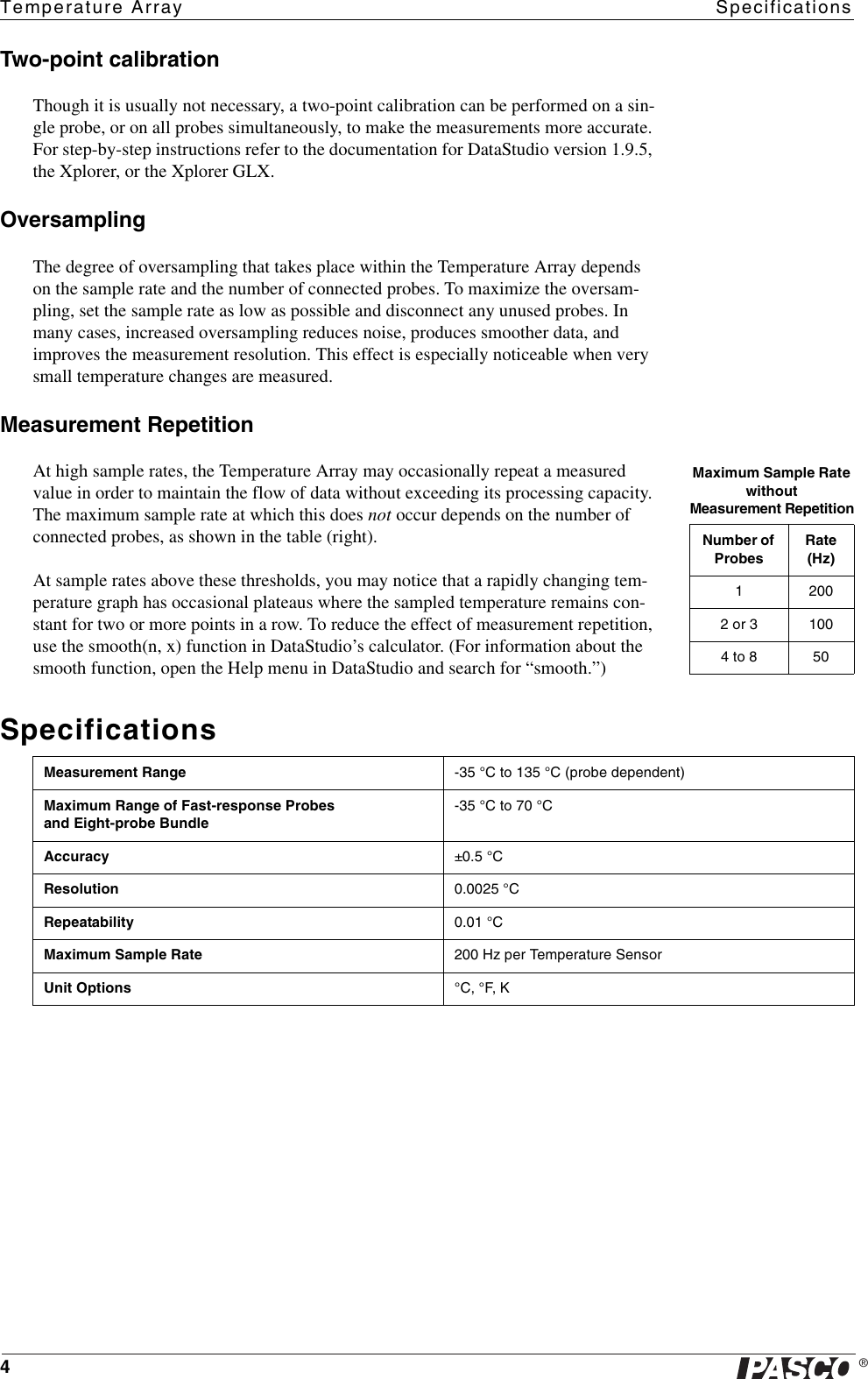 Page 4 of 5 - Pasco-Specialty-And-Mfg Pasco-Specialty-And-Mfg-Temperature-Array-Ps-2157-Users-Manual- 012-08867A  Pasco-specialty-and-mfg-temperature-array-ps-2157-users-manual
