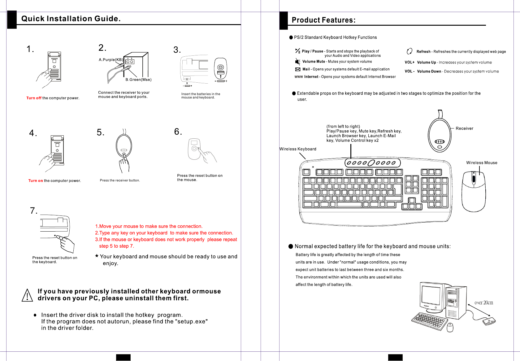 3.Insertthebatteriesinthemouseandkeyboard.7.5.Pressthereceiverbutton.