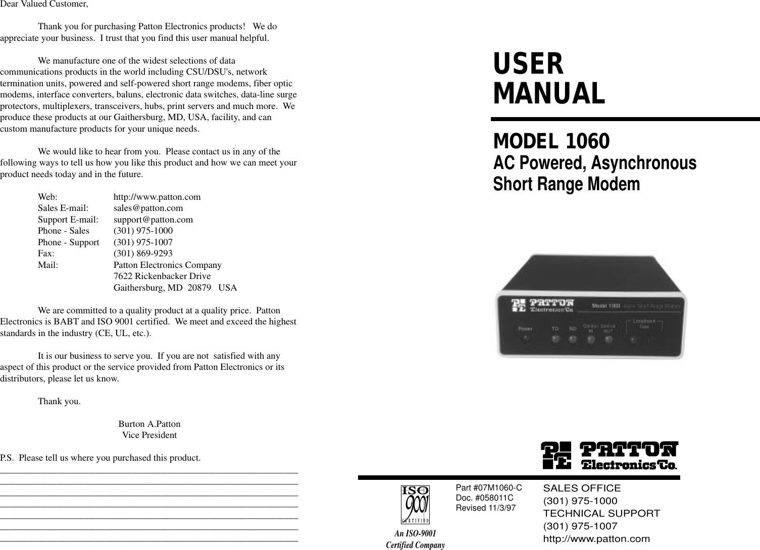 Page 1 of 10 - Patton-Electronic Patton-Electronic-1060-Users-Manual-  Patton-electronic-1060-users-manual