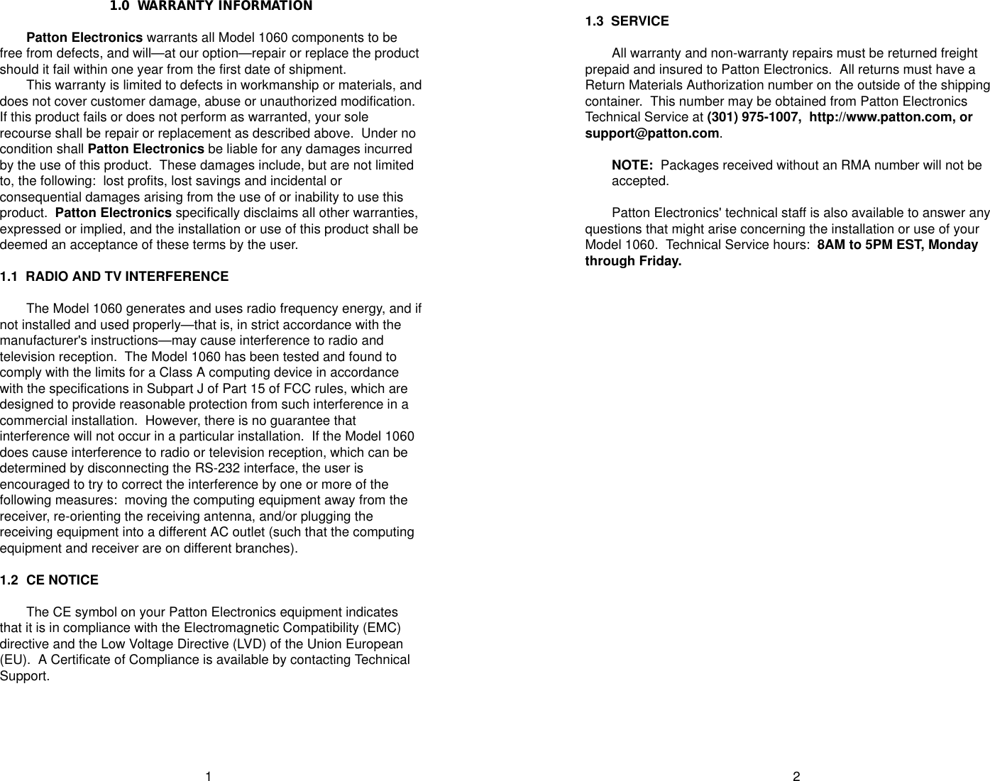 Page 2 of 10 - Patton-Electronic Patton-Electronic-1060-Users-Manual-  Patton-electronic-1060-users-manual