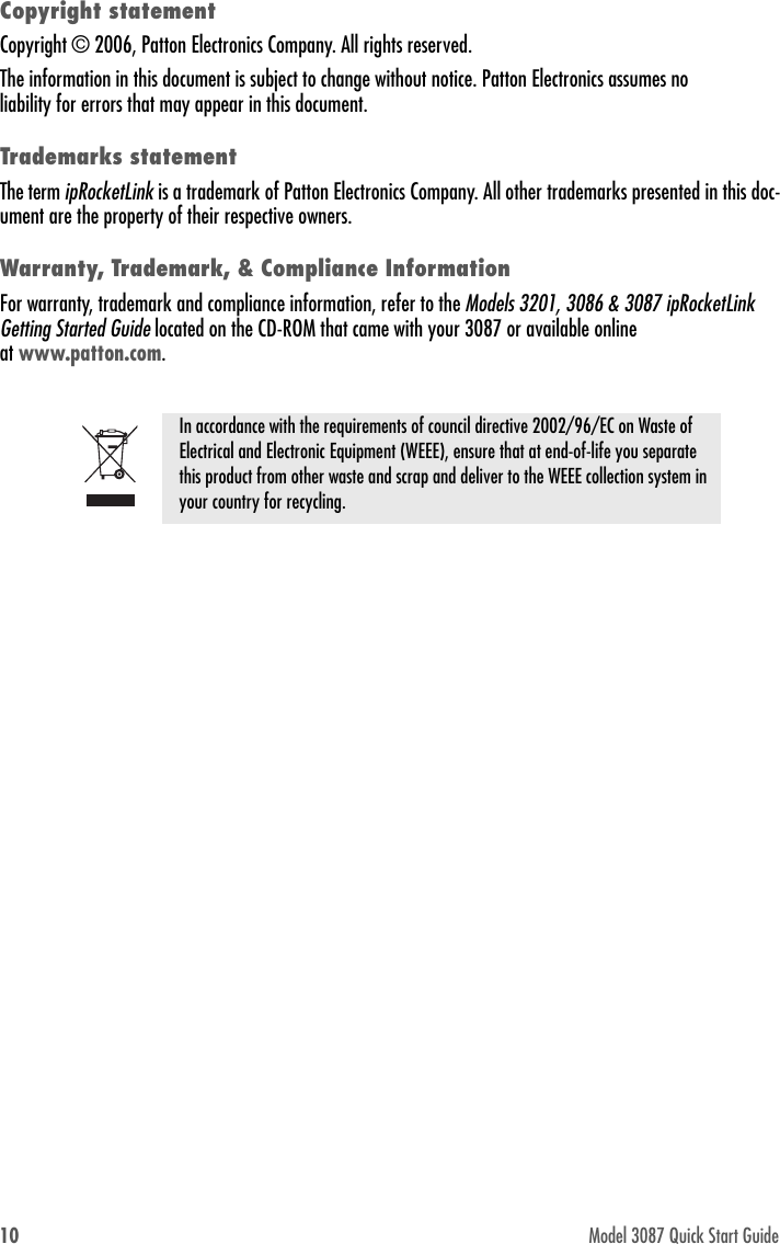 Page 10 of 10 - Patton-Electronic Patton-Electronic-Serial-G-Shdsl-Bridge-Router-3087-Users-Manual- 3087-QS  Patton-electronic-serial-g-shdsl-bridge-router-3087-users-manual