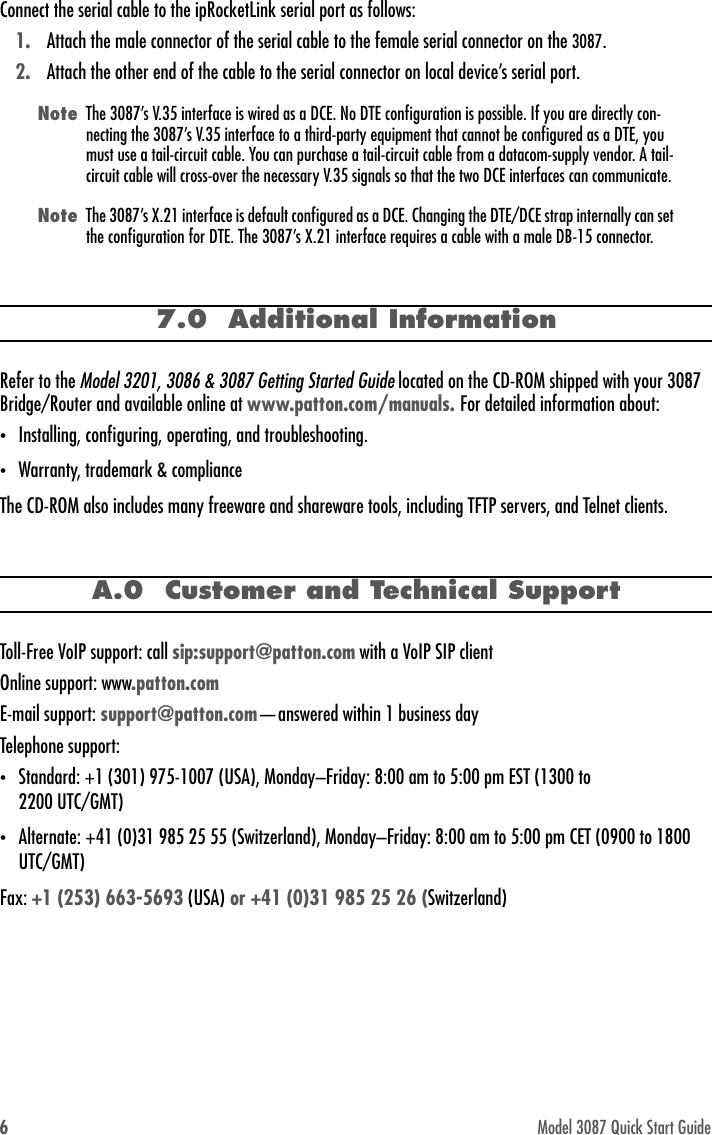 Page 6 of 10 - Patton-Electronic Patton-Electronic-Serial-G-Shdsl-Bridge-Router-3087-Users-Manual- 3087-QS  Patton-electronic-serial-g-shdsl-bridge-router-3087-users-manual