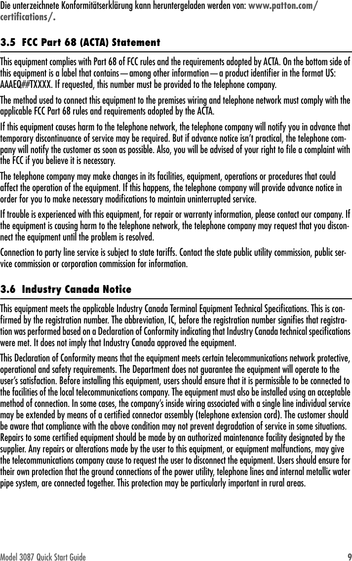 Page 9 of 10 - Patton-Electronic Patton-Electronic-Serial-G-Shdsl-Bridge-Router-3087-Users-Manual- 3087-QS  Patton-electronic-serial-g-shdsl-bridge-router-3087-users-manual