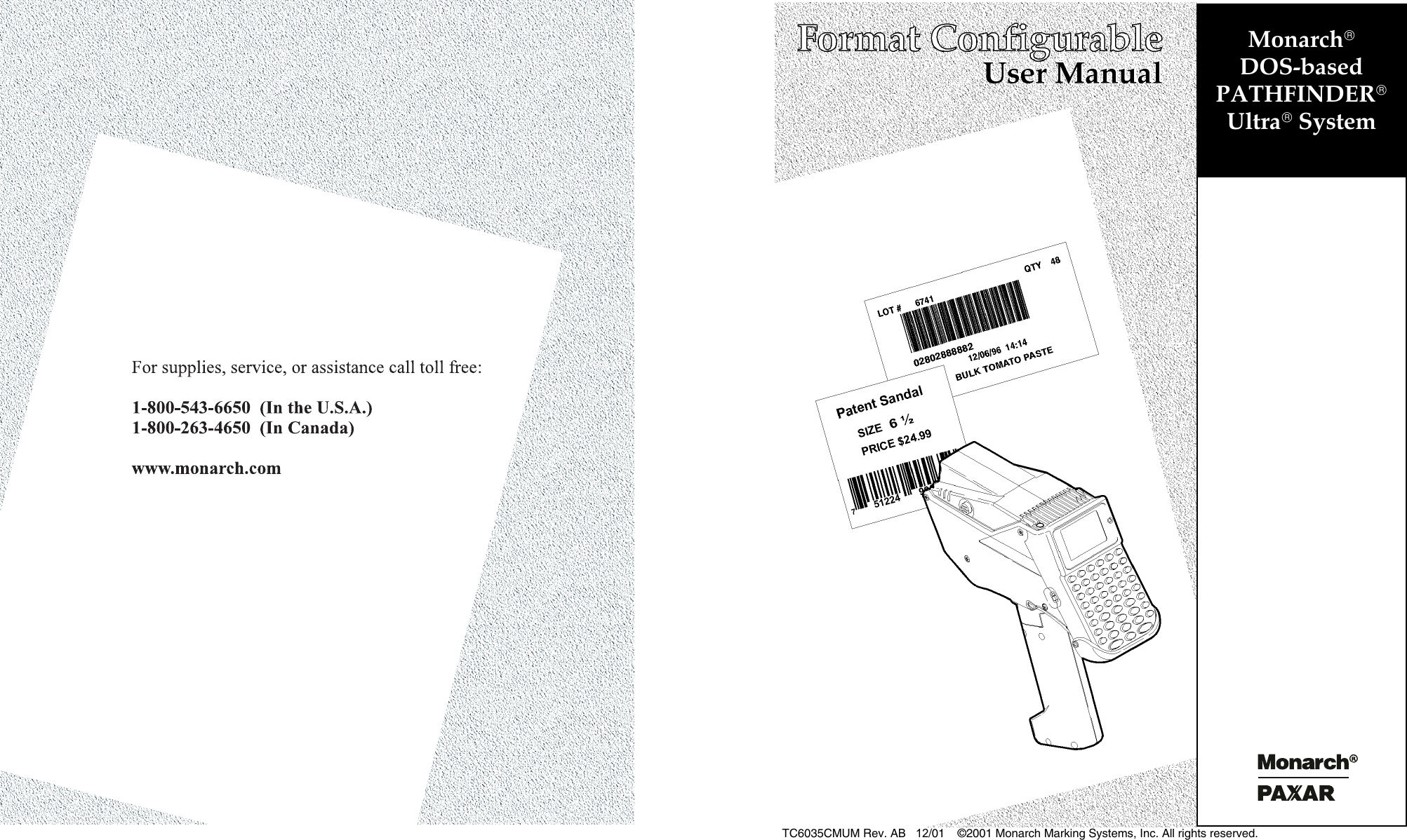 Paxar Monarch Dos Based Pathfinder Ultra System 6035 Users Manual Toc