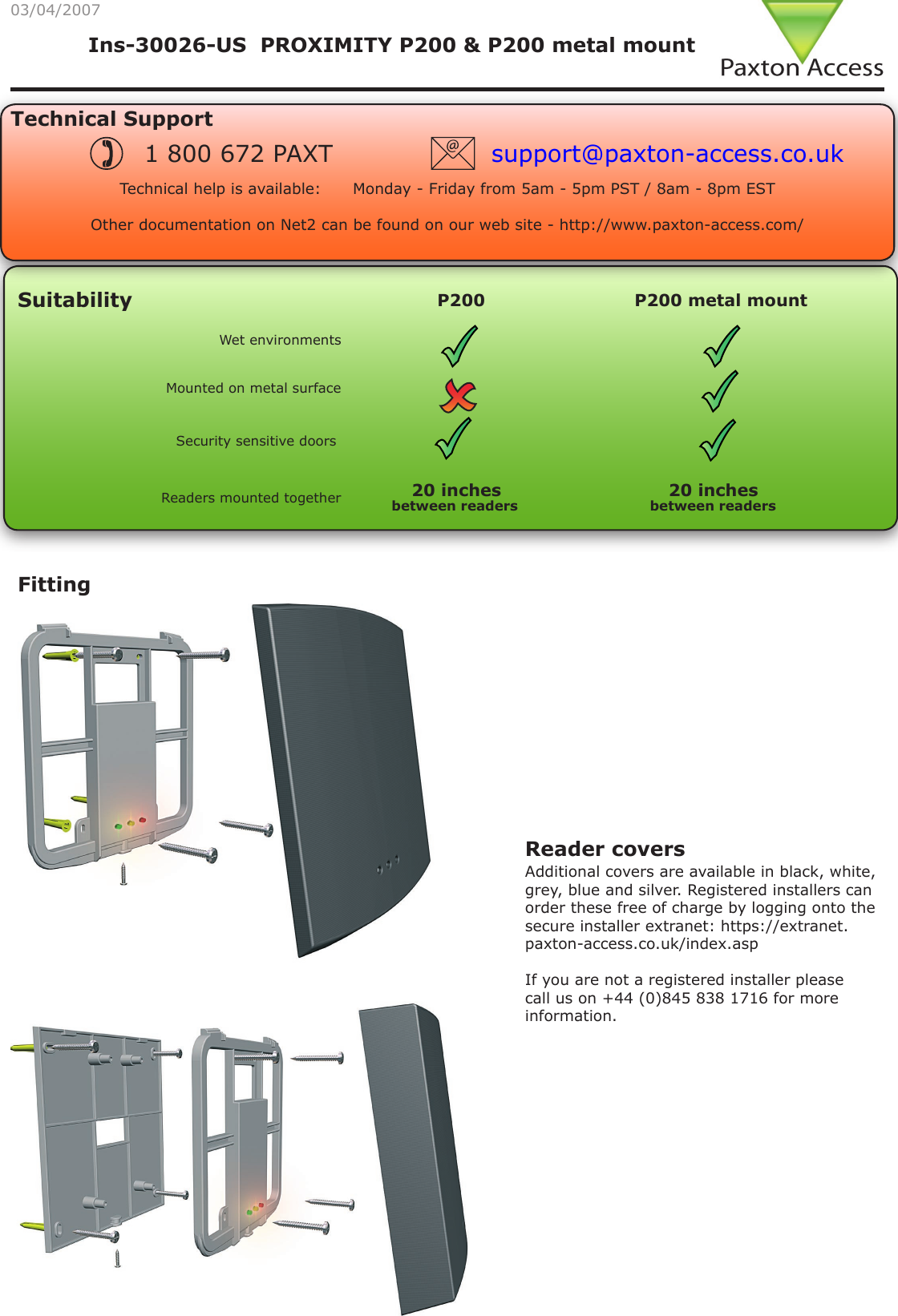 Paxton Access 323110 125 kHz Proximity Reader User Manual