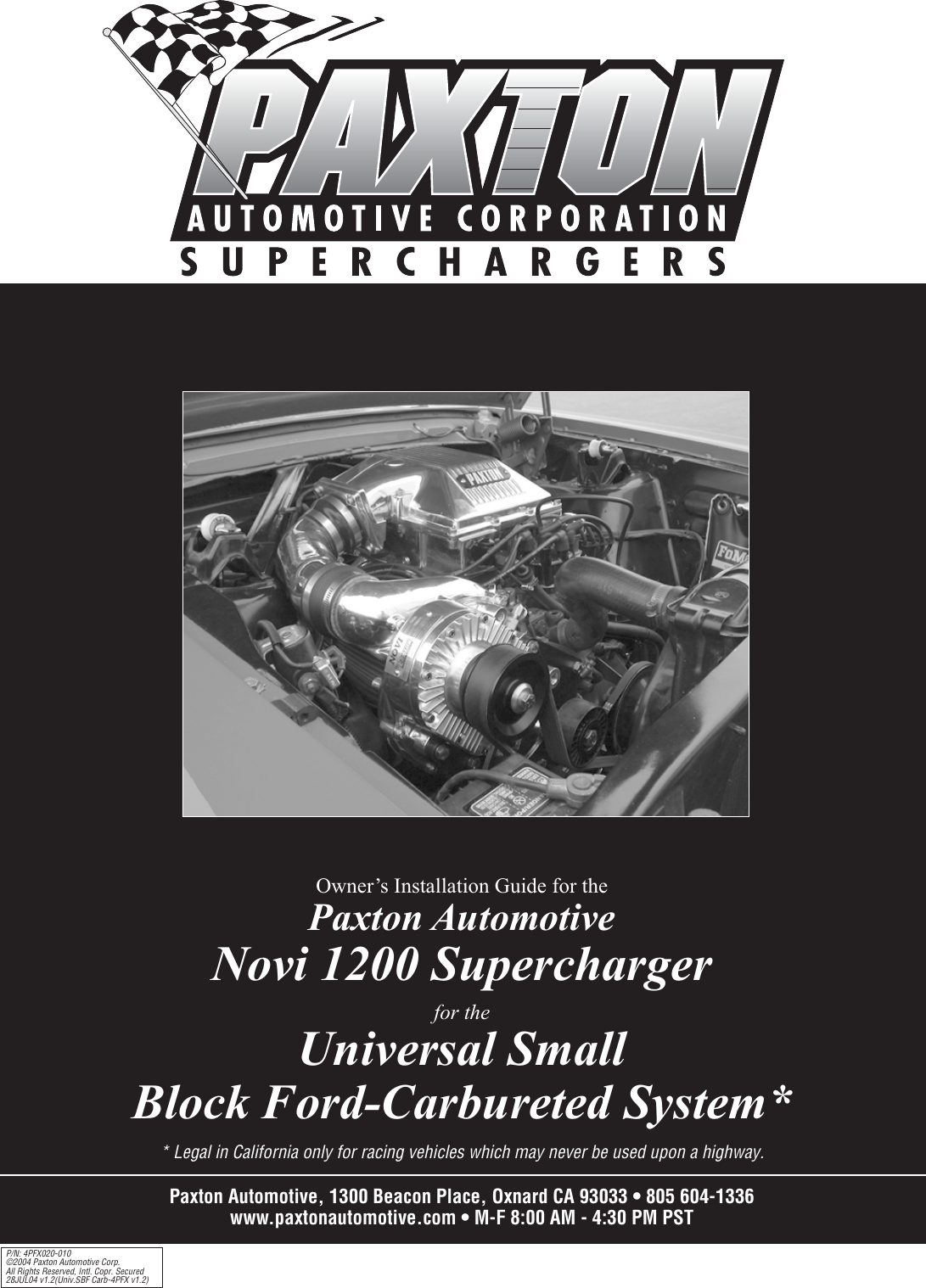 Paxton Automotive Novi Supercharger 1200 Users Manual (4PFXv1.1