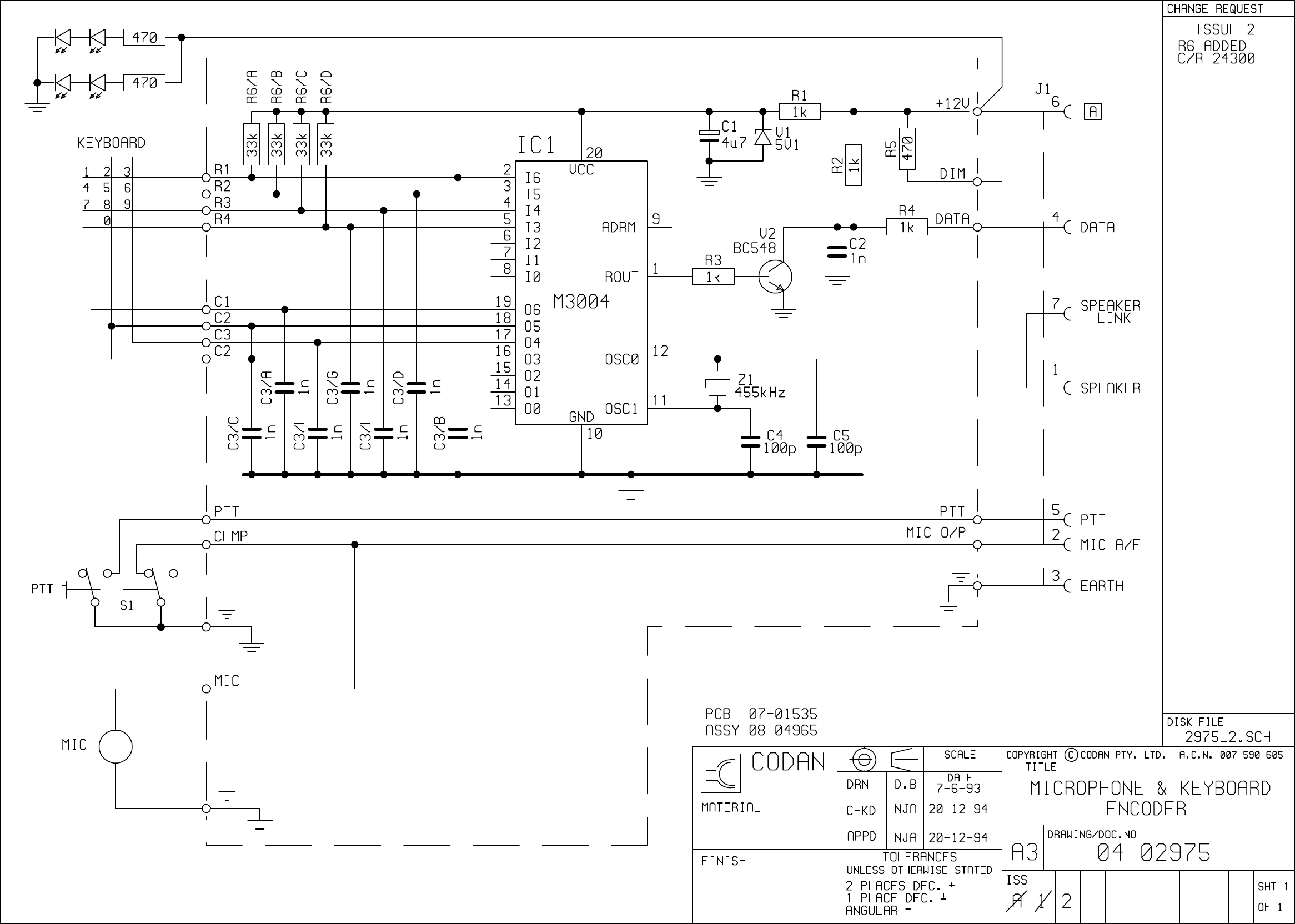 Page 1 of 1 - Codan Obsolete CD/data/tsm/9323-9360-9390-9780/drawings/schematic/(04-02975) Mic & Keypad Encoder (04-02975)