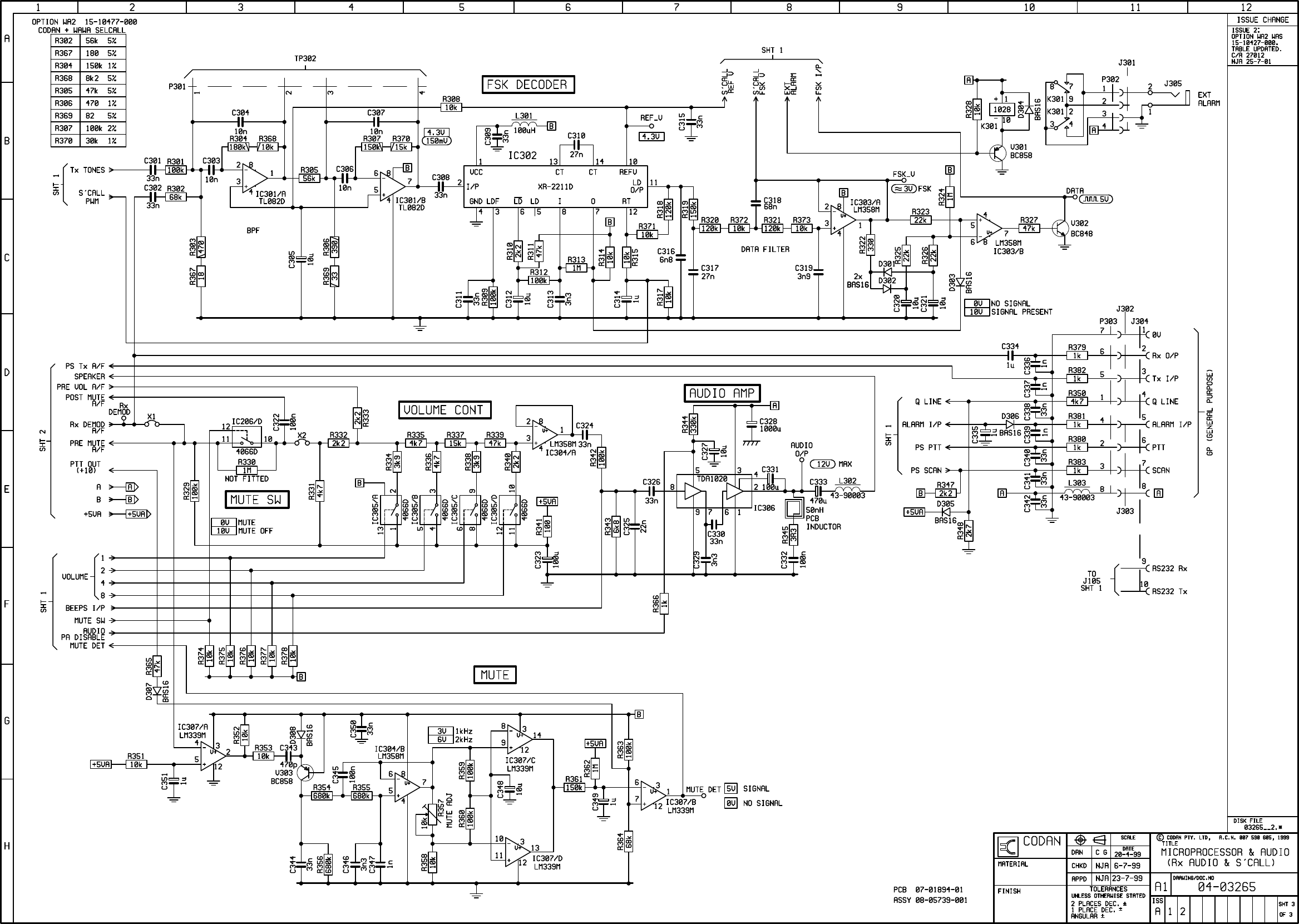 Page 3 of 3 - Codan Obsolete CD/data/tsm/9323-9360-9390-9780/drawings/schematic/(04-03265) Micro & Audio-SMT (04-03265)