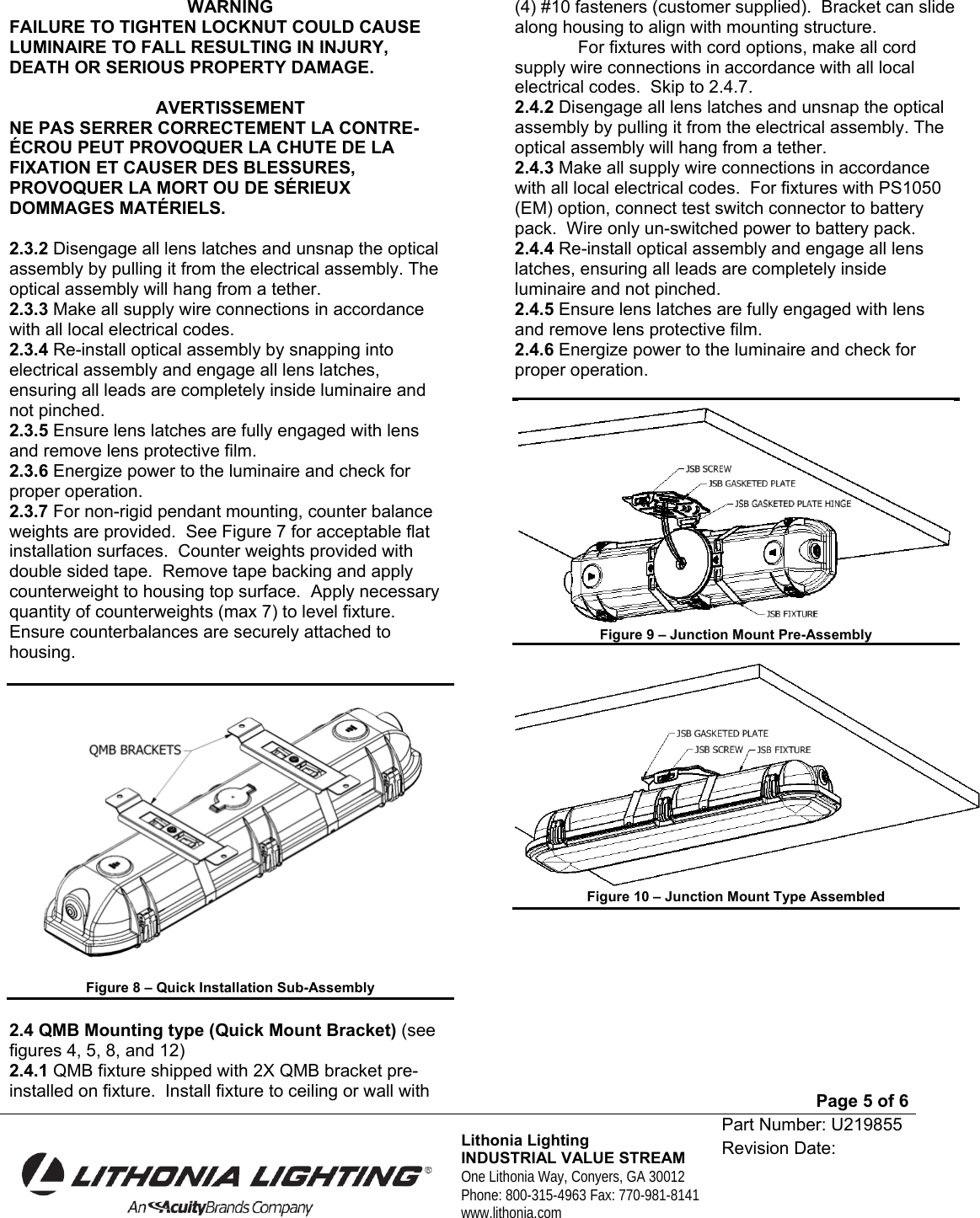 Page 5 of 6 - U219855  Installation Directions