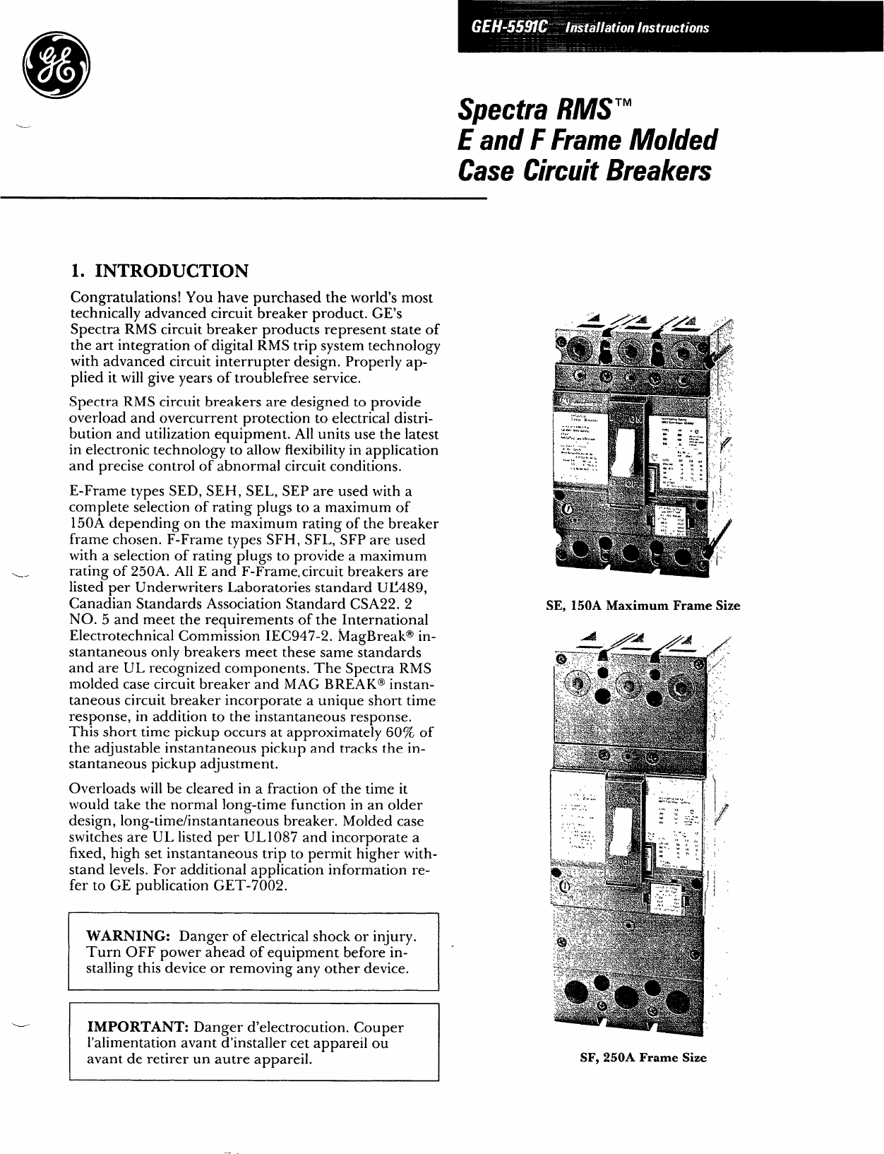 Spectra RMS E And F Frame Molded Case Circuit Breakers (GEH 5591