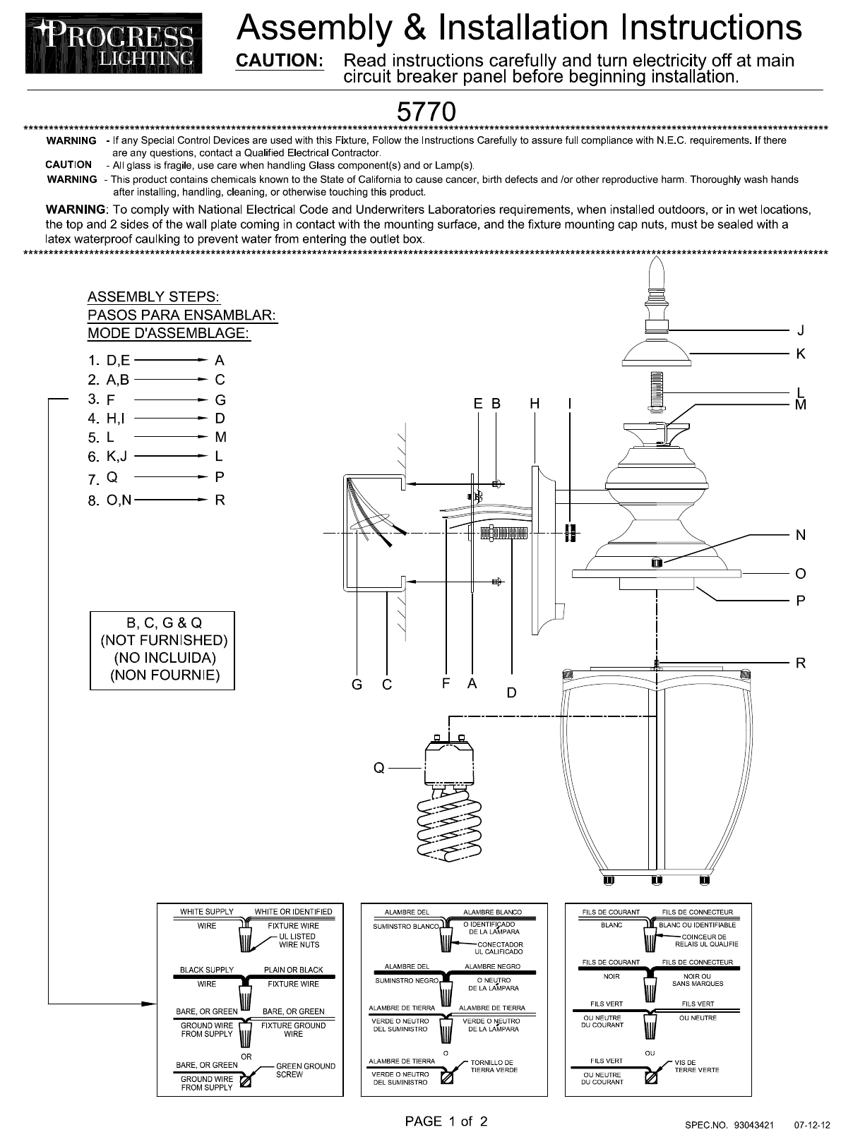 Page 1 of 2 - 93043421_A  Installation Directions