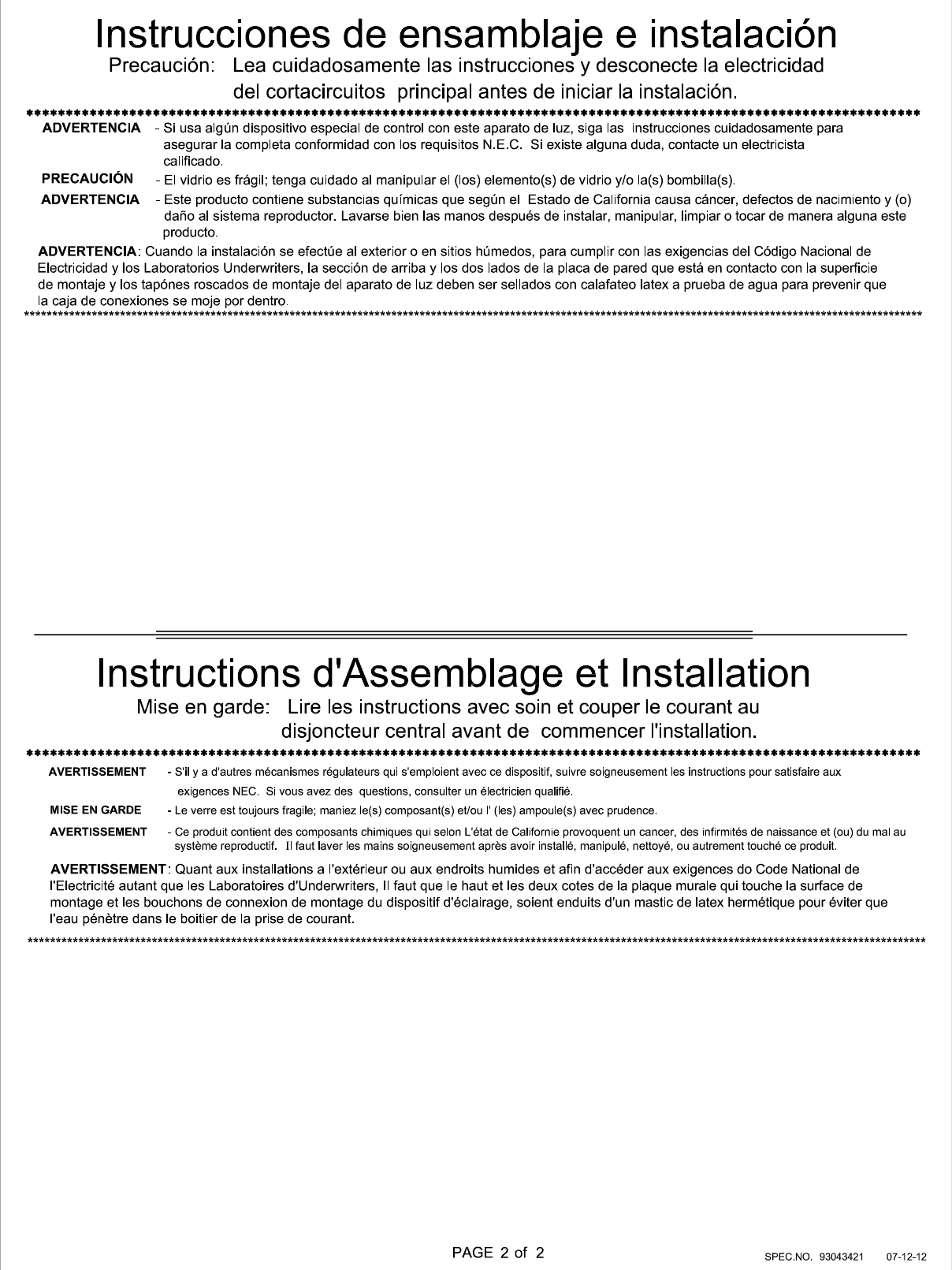 Page 2 of 2 - 93043421_A  Installation Directions