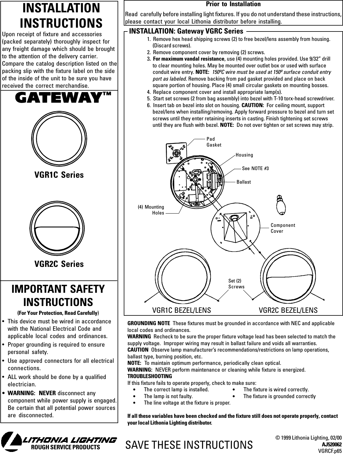 VGRCF Installation Directions