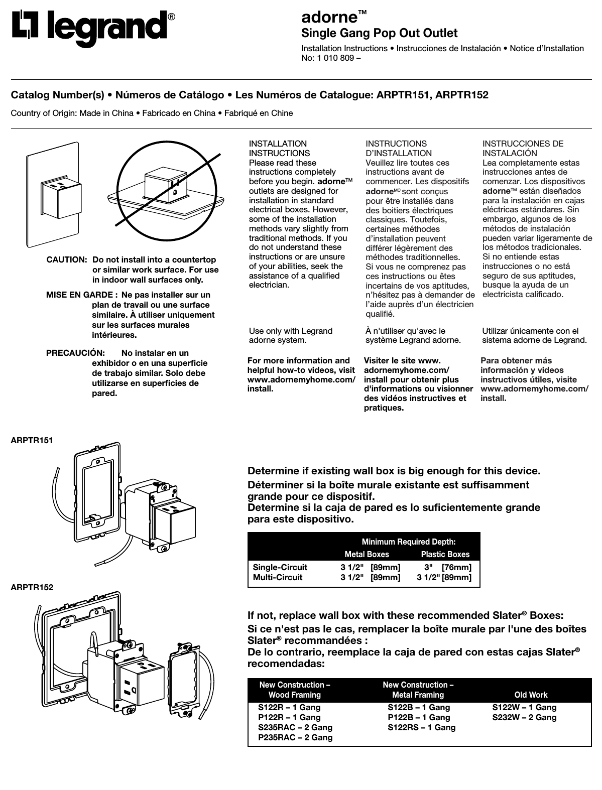 Page 1 of 8 - Adorne Single Gang Pop Out Outlet Installation Instructions  Directions