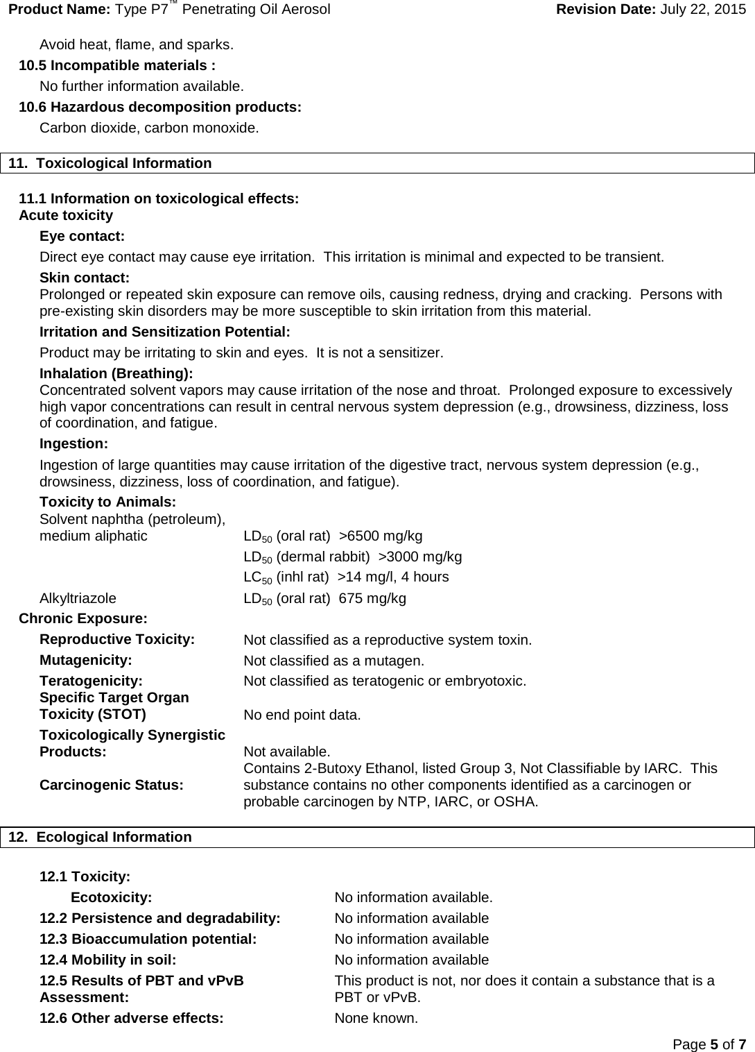 Page 5 of 7 - MATERIAL SAFETY DATA SHEET  1000326190-MSDS