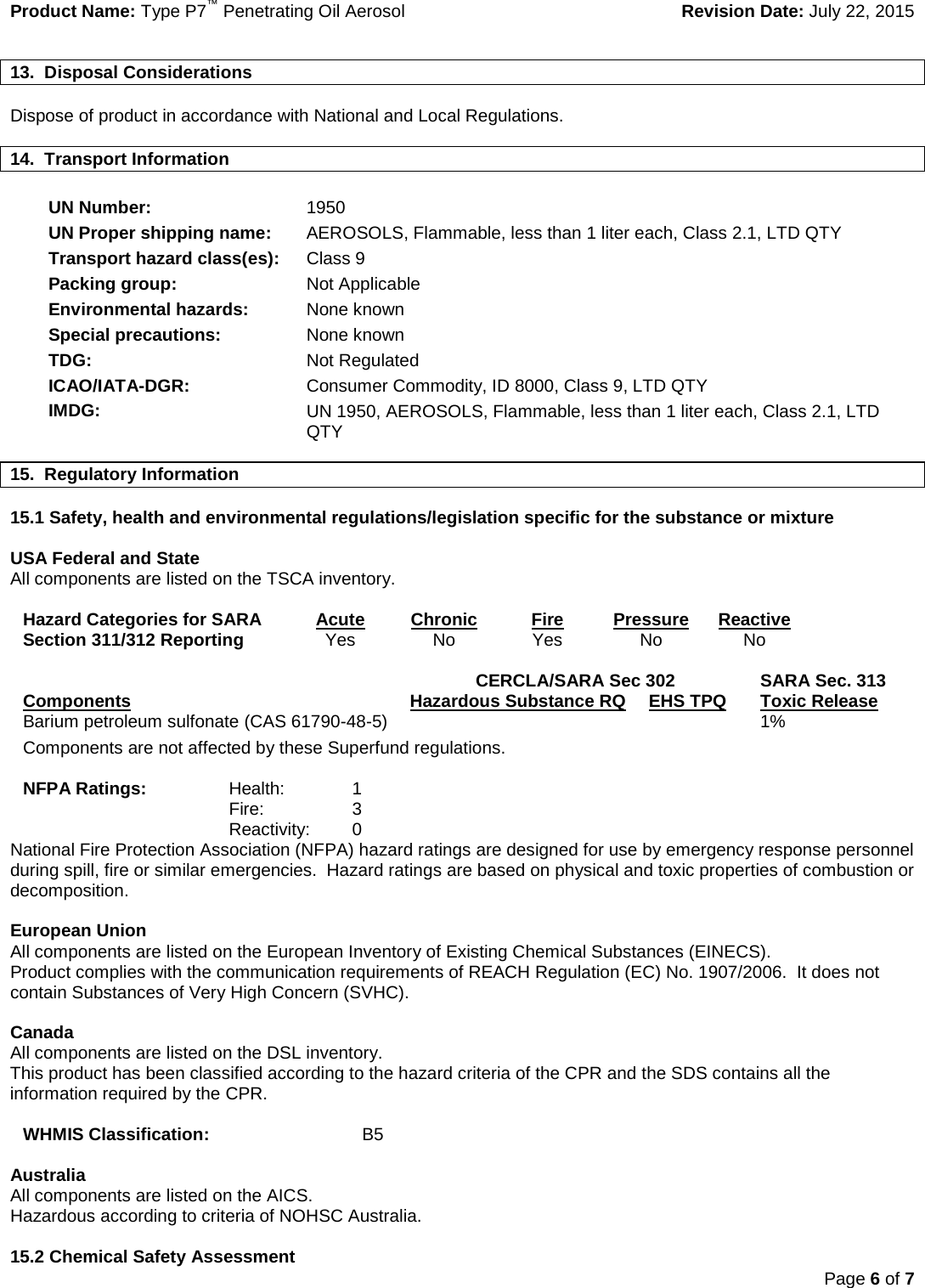 Page 6 of 7 - MATERIAL SAFETY DATA SHEET  1000326190-MSDS