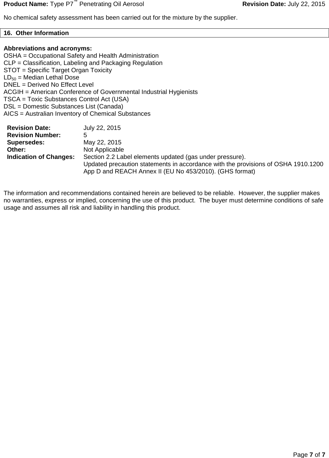 Page 7 of 7 - MATERIAL SAFETY DATA SHEET  1000326190-MSDS