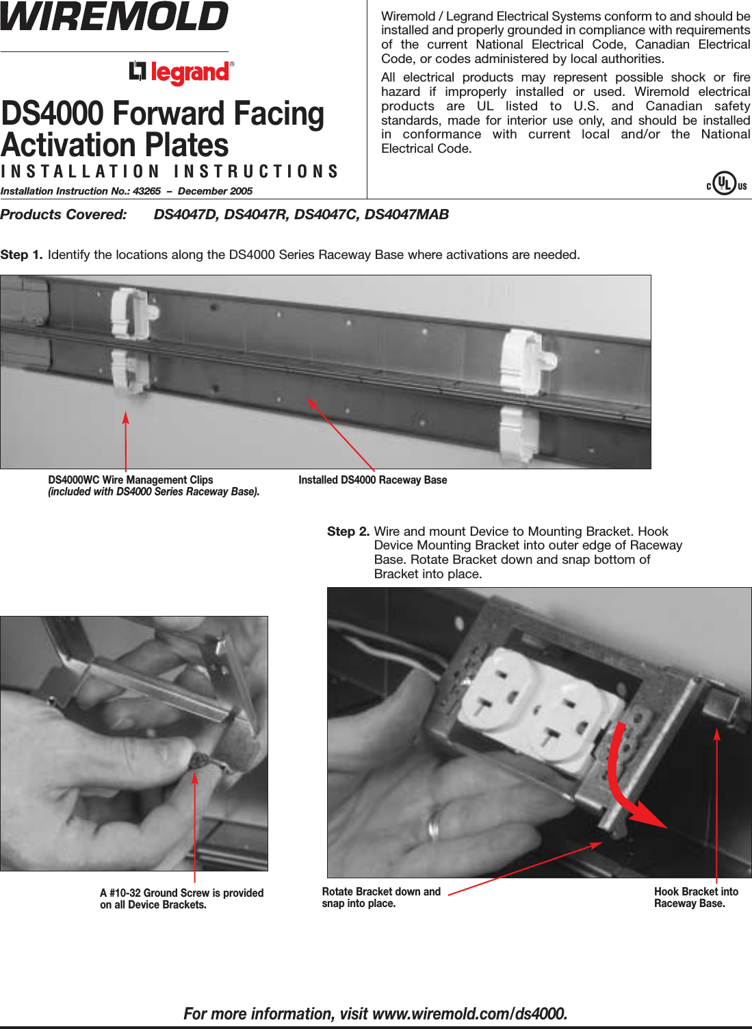 DS4000 Forward Facing Activation Plates Installation Instructions
