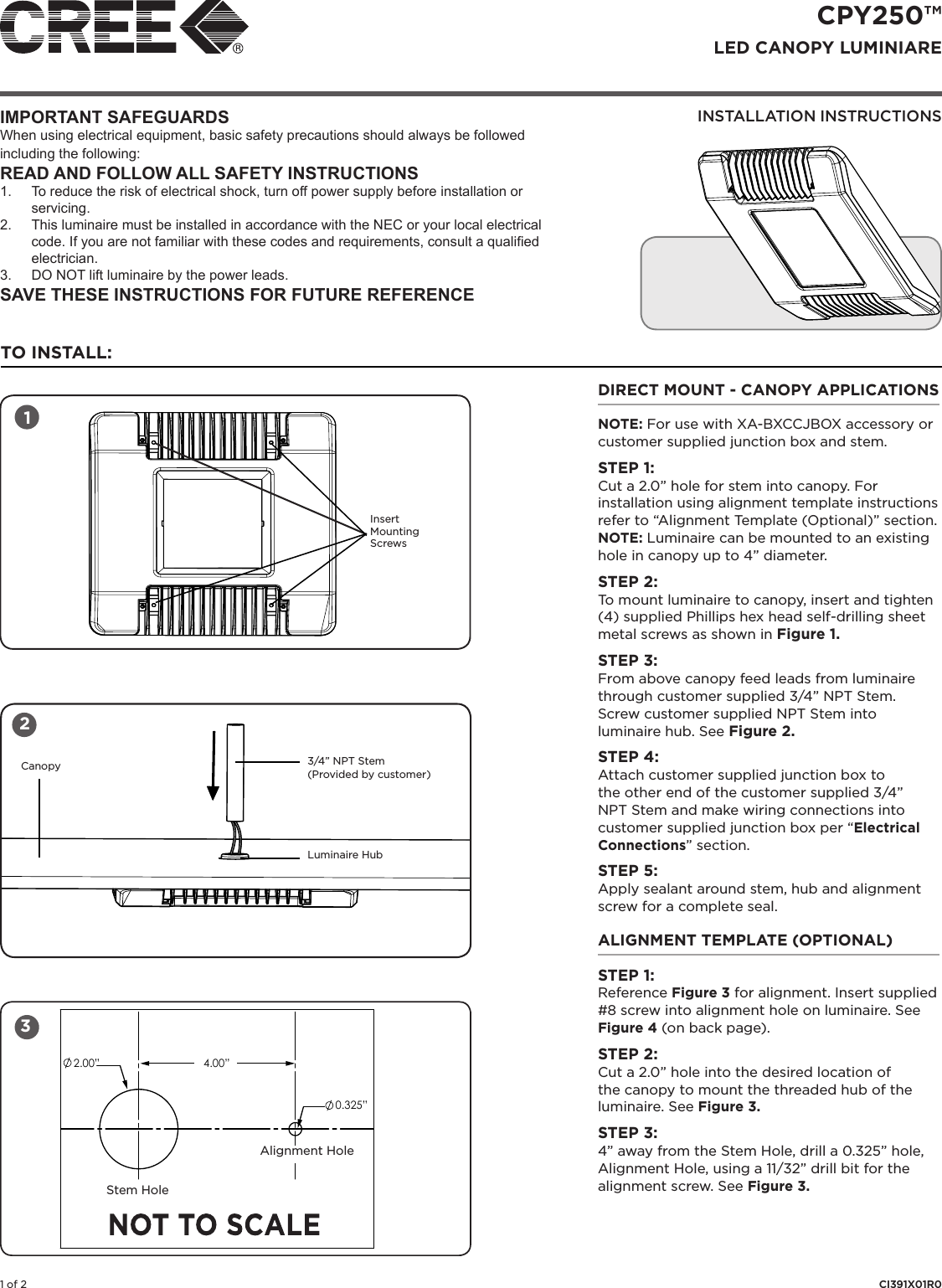 Page 1 of 2 - Cree CPY 250 Series Installation Instructions  Directions