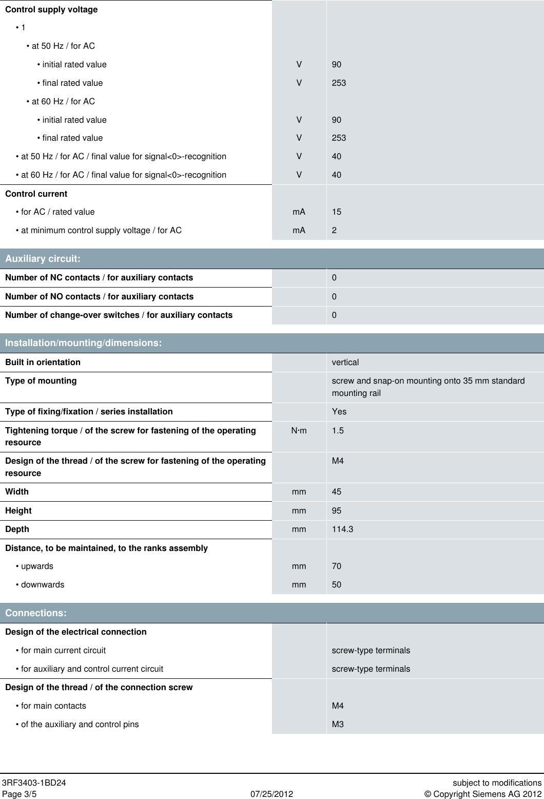 Page 3 of 5 - Product Data Sheet 3RF3403-1BD24