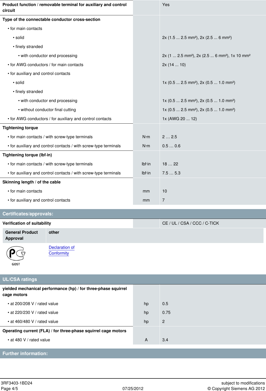 Page 4 of 5 - Product Data Sheet 3RF3403-1BD24