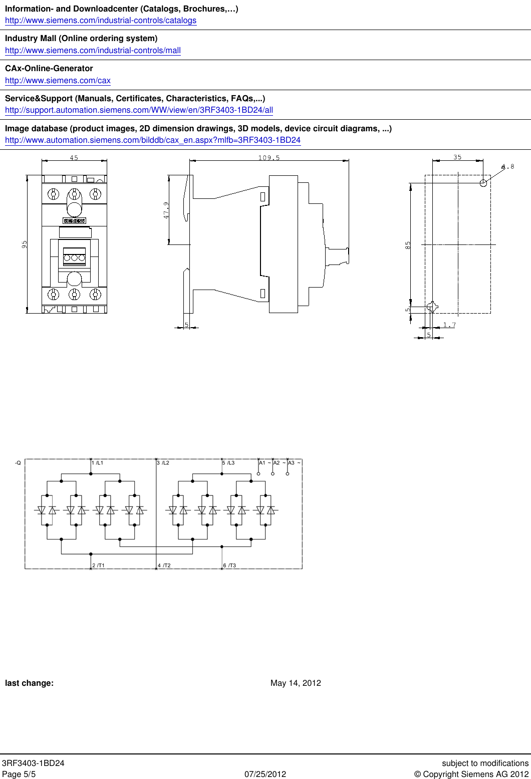 Page 5 of 5 - Product Data Sheet 3RF3403-1BD24