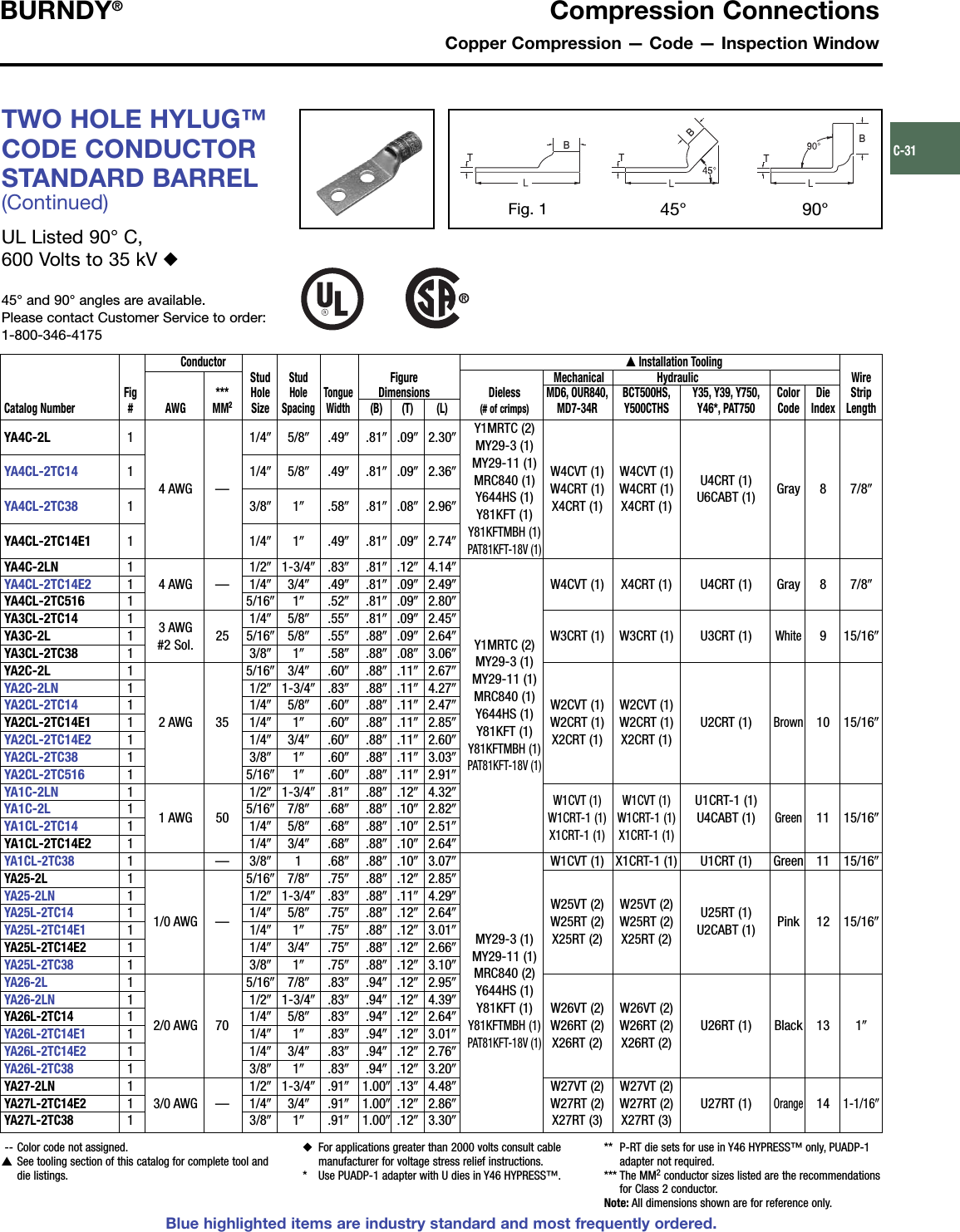 Page 2 of 4 - Burndy Solderless Terminals YAV-2TC, YA-L2L, YA-2LN, YA-L-2TC Catalog Page  Brochure