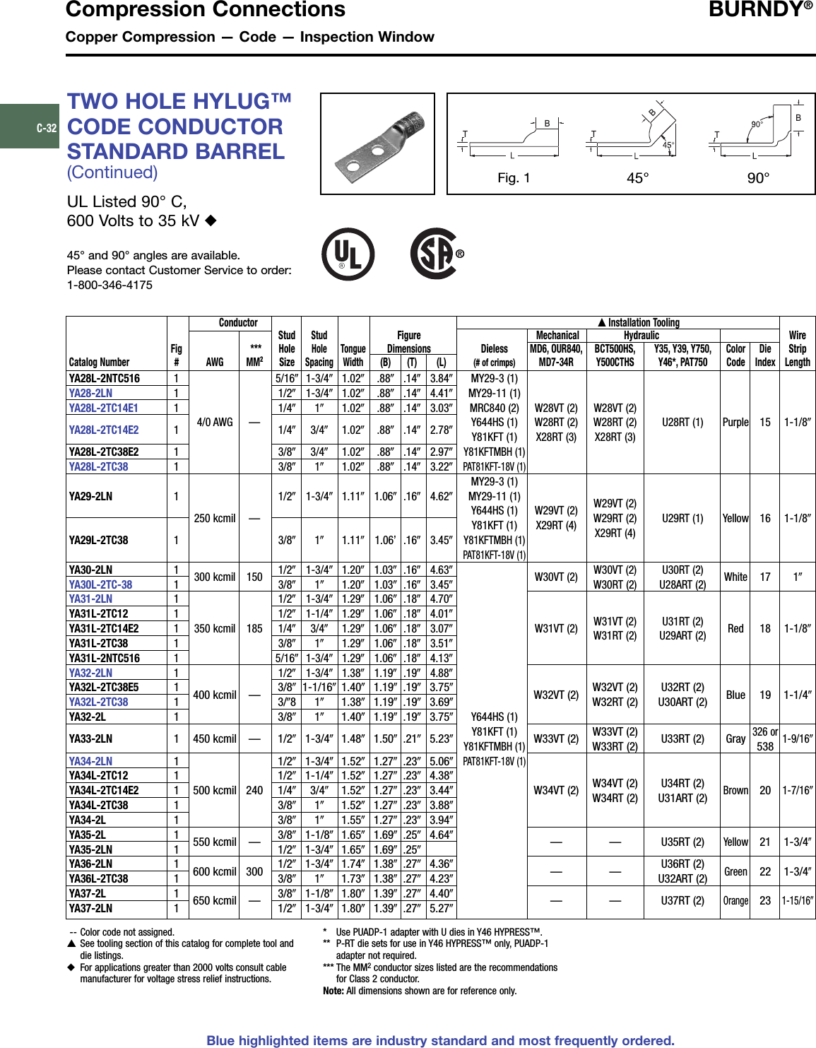 Page 3 of 4 - Burndy Solderless Terminals YAV-2TC, YA-L2L, YA-2LN, YA-L-2TC Catalog Page  Brochure