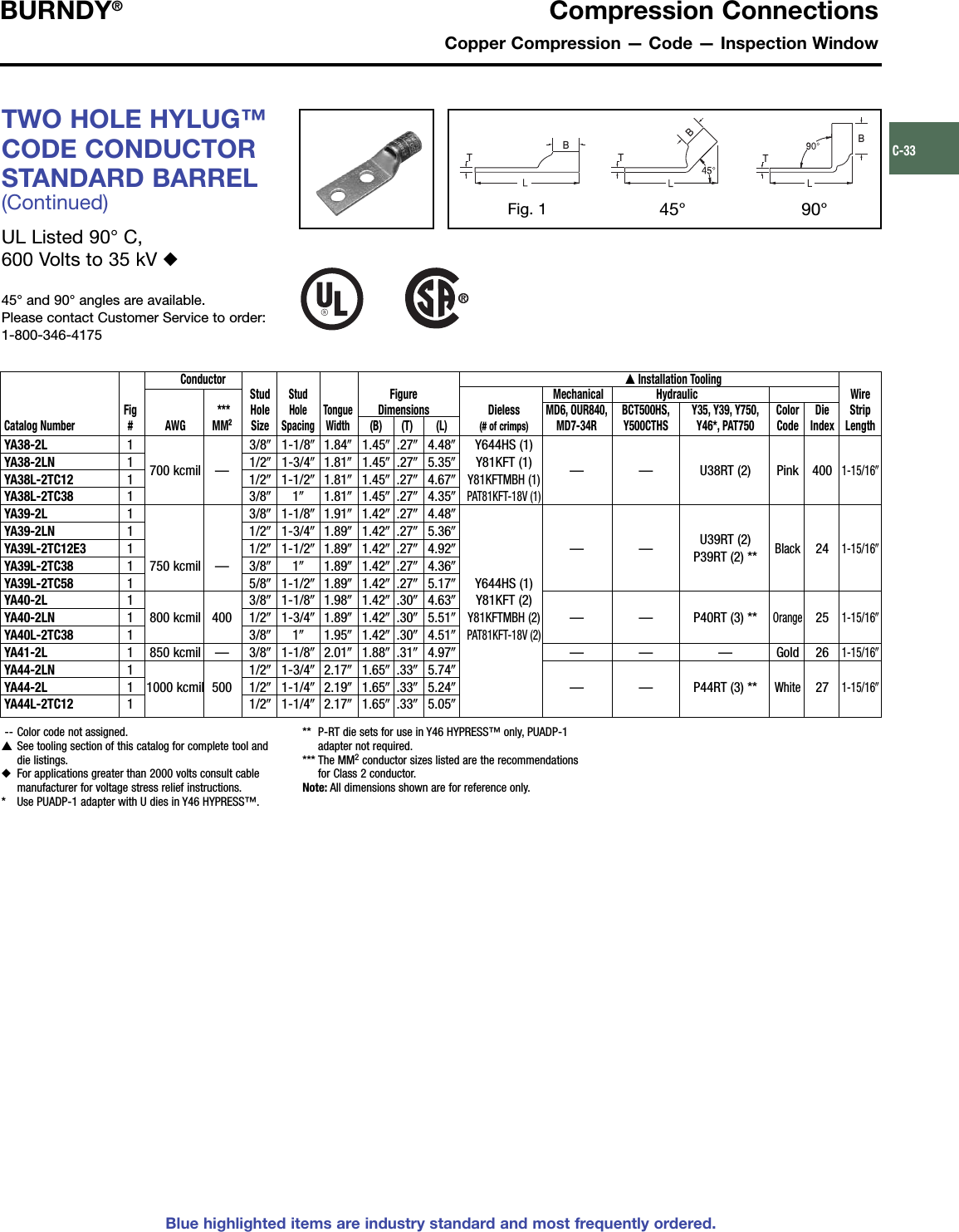 Page 4 of 4 - Burndy Solderless Terminals YAV-2TC, YA-L2L, YA-2LN, YA-L-2TC Catalog Page  Brochure