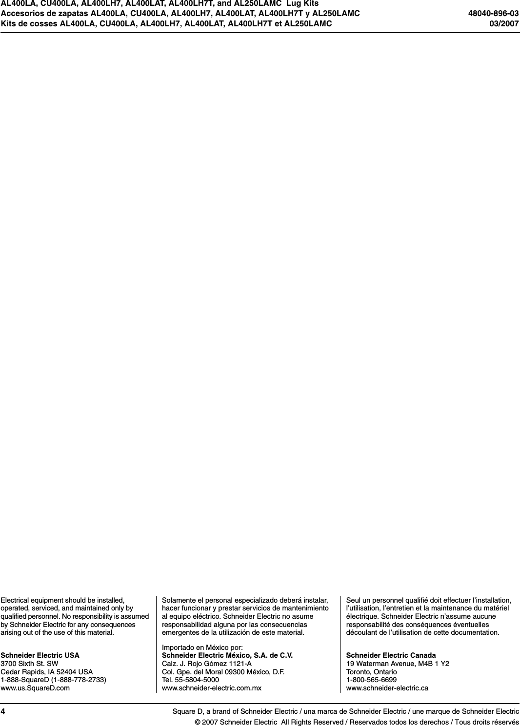 Page 4 of 4 - Lug Kits For Q4, LA, And LH Circuit Breakers Switches