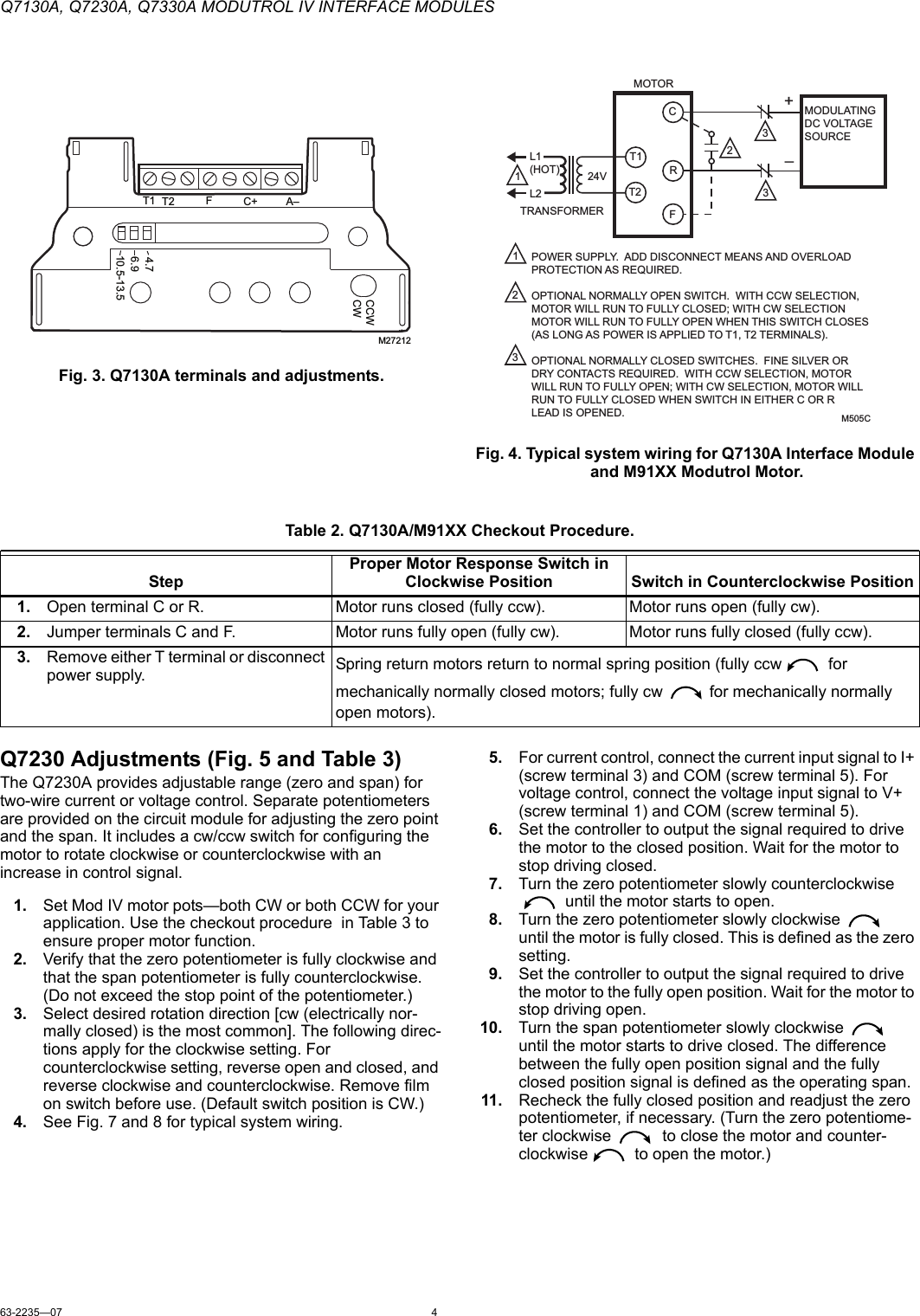 Page 4 of 8 - 63-2235_D Q7130A, Q7230A, Q7330AModutrol IV Interface Modules  Installation Directions