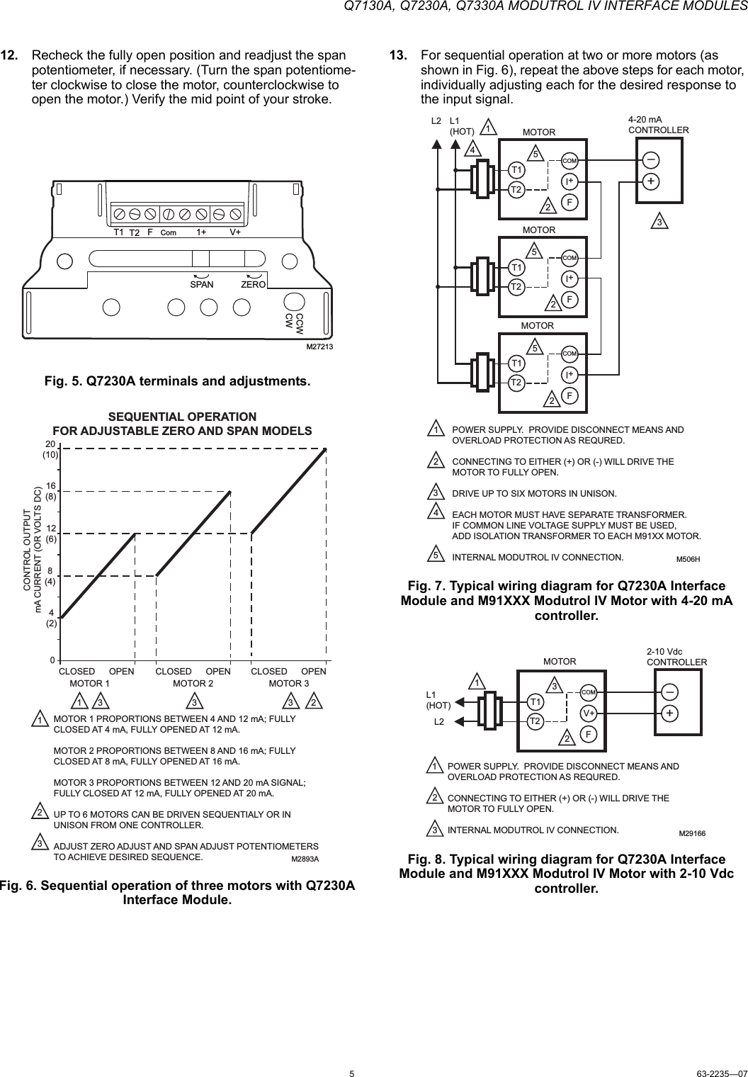 Page 5 of 8 - 63-2235_D Q7130A, Q7230A, Q7330AModutrol IV Interface Modules  Installation Directions