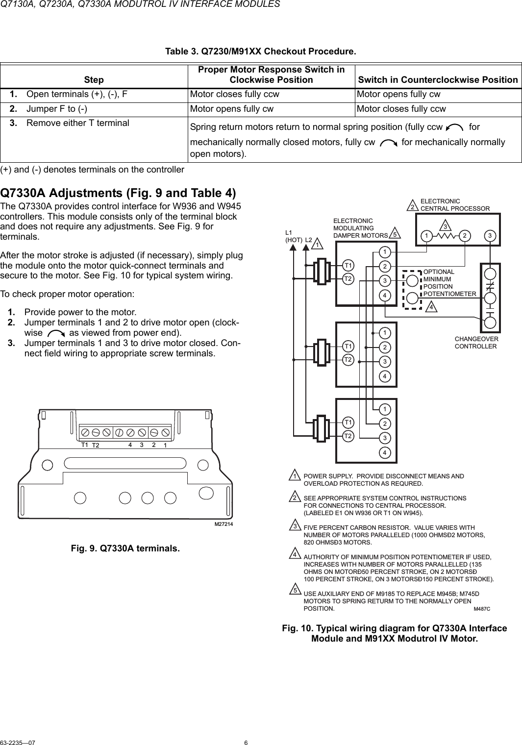 Page 6 of 8 - 63-2235_D Q7130A, Q7230A, Q7330AModutrol IV Interface Modules  Installation Directions